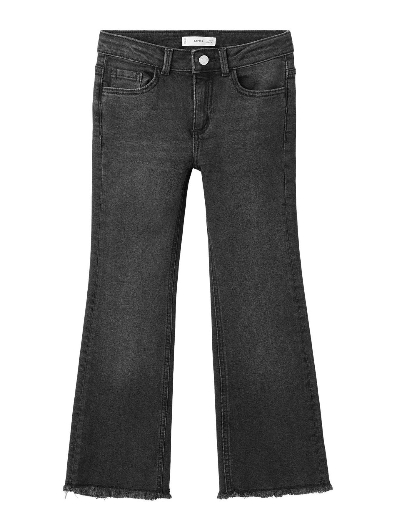 Mango Girls Frayed Hem Flare Jeans - Black