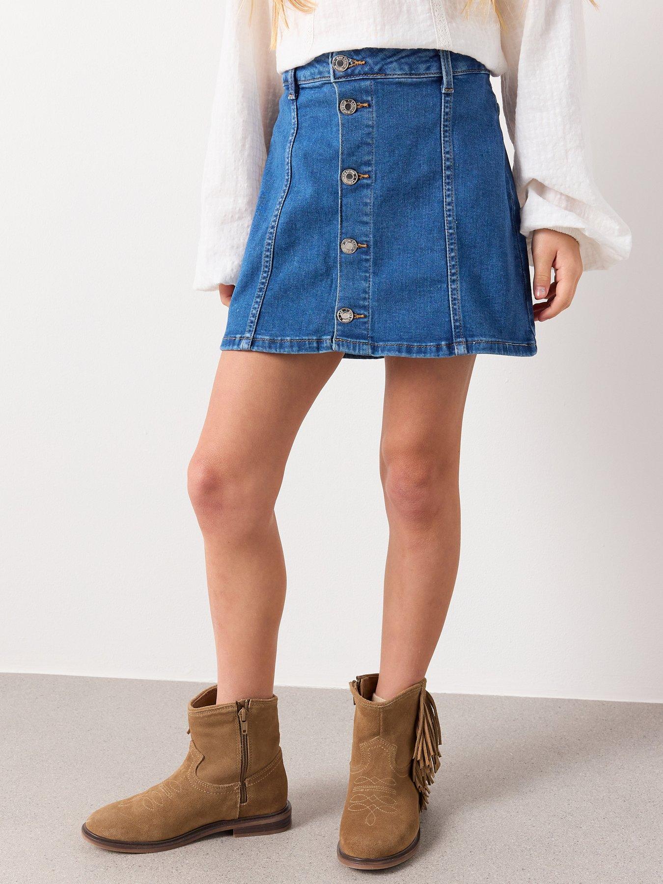Image 2 of 7 of Mango Girls Button Up Denim Skirt - Blue