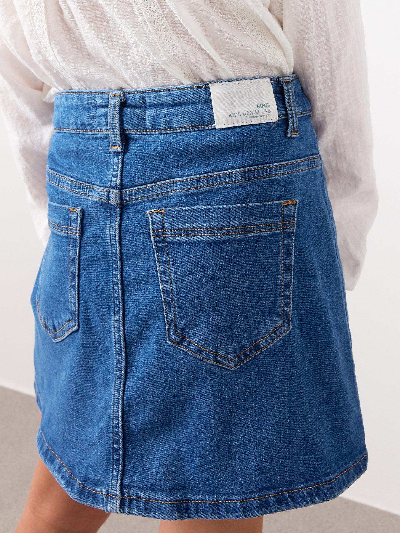 Image 4 of 7 of Mango Girls Button Up Denim Skirt - Blue