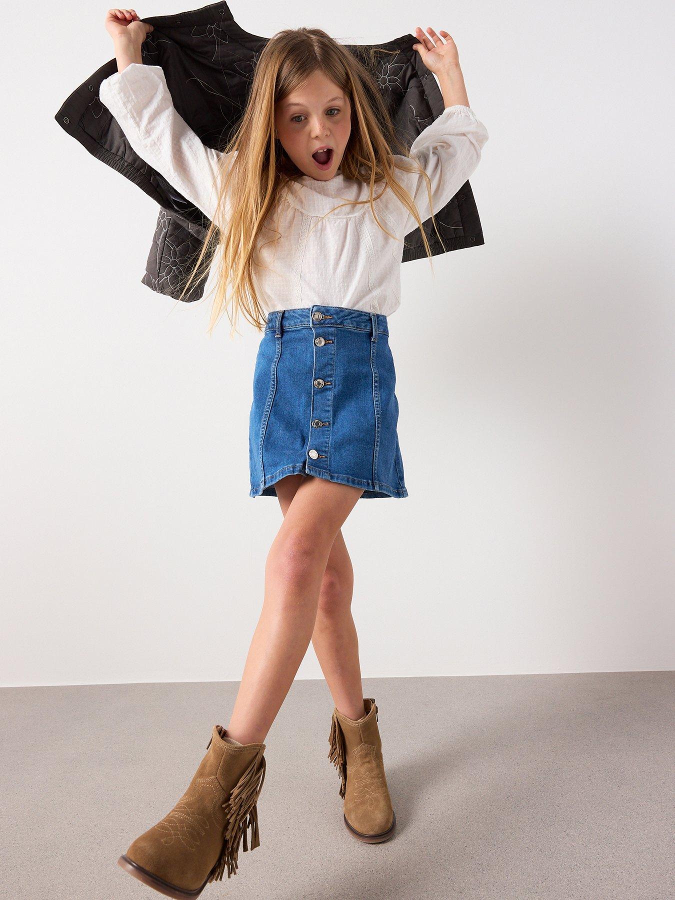 Image 5 of 7 of Mango Girls Button Up Denim Skirt - Blue