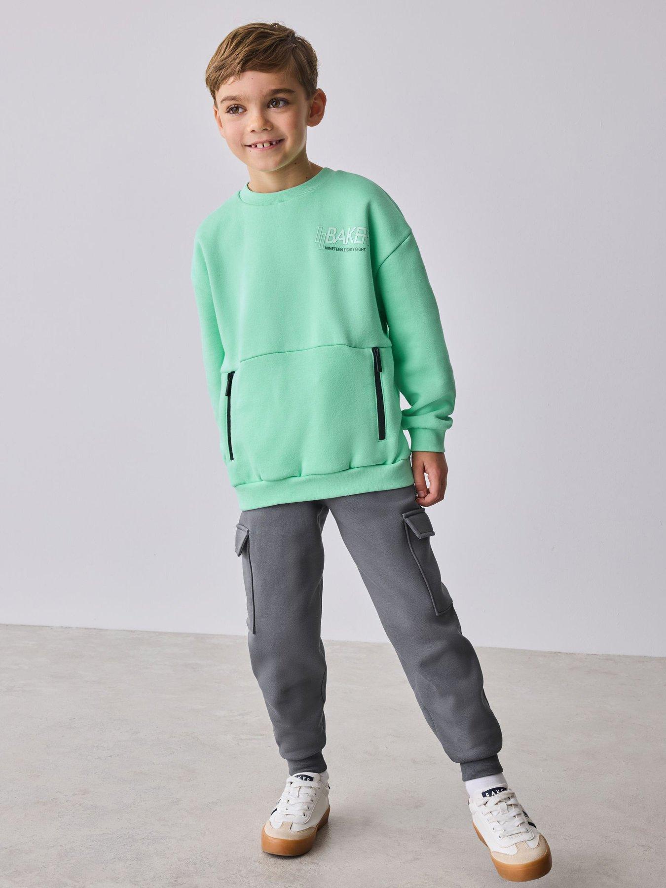 ted-baker-younger-boys-cargo-joggers-amp-sweatshirt-set-greengreyfront