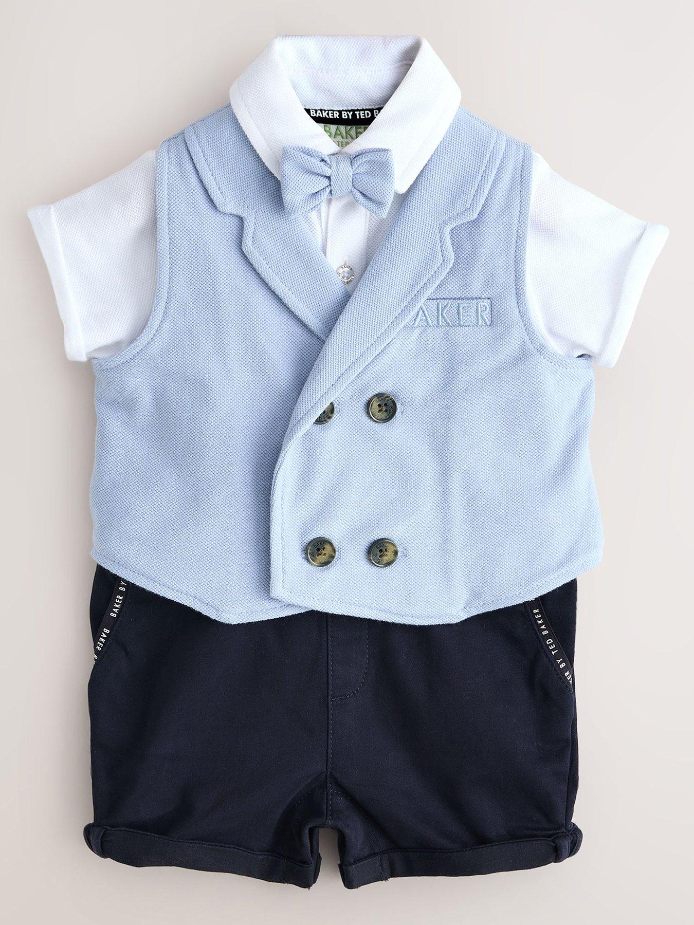 Ted Baker Baby Boys Shirt Waistcoat and Shorts Mock Set - Blue