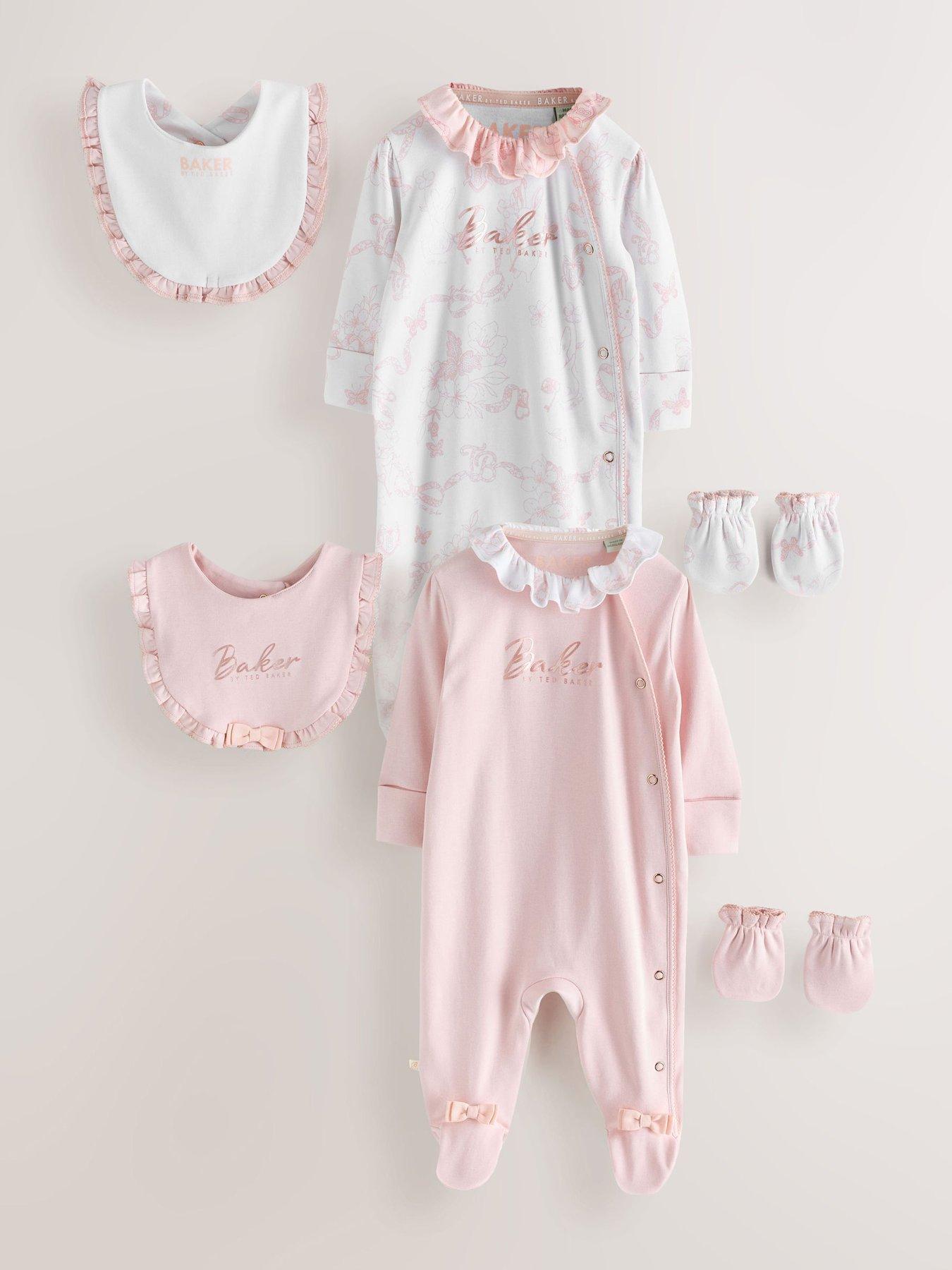 Image 1 of 7 of Ted Baker Baby Girls 2 Pack Gift Sleepsuits - Pink