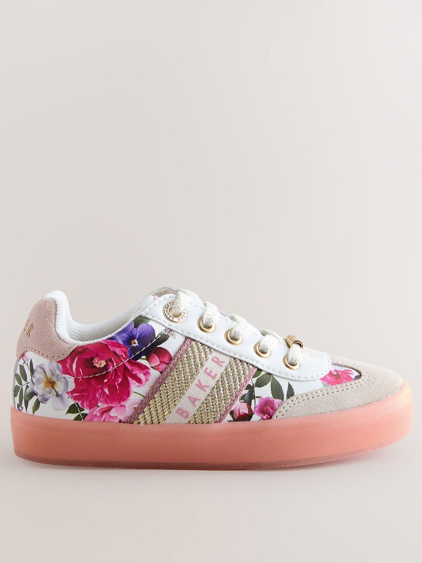 Image 1 of 7 of Ted Baker Girls Suede Floral Shoes - White