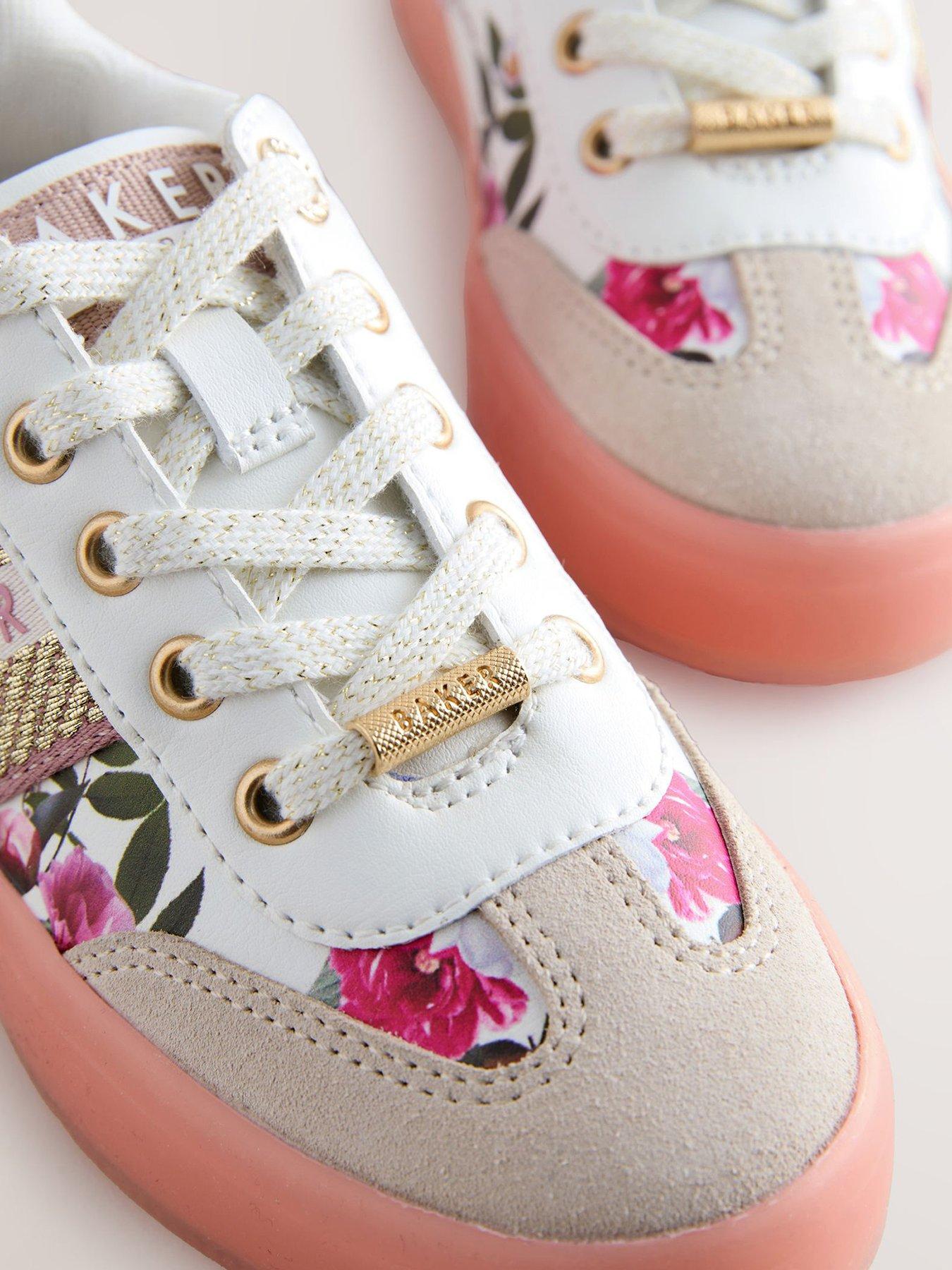 Image 2 of 7 of Ted Baker Girls Suede Floral Shoes - White