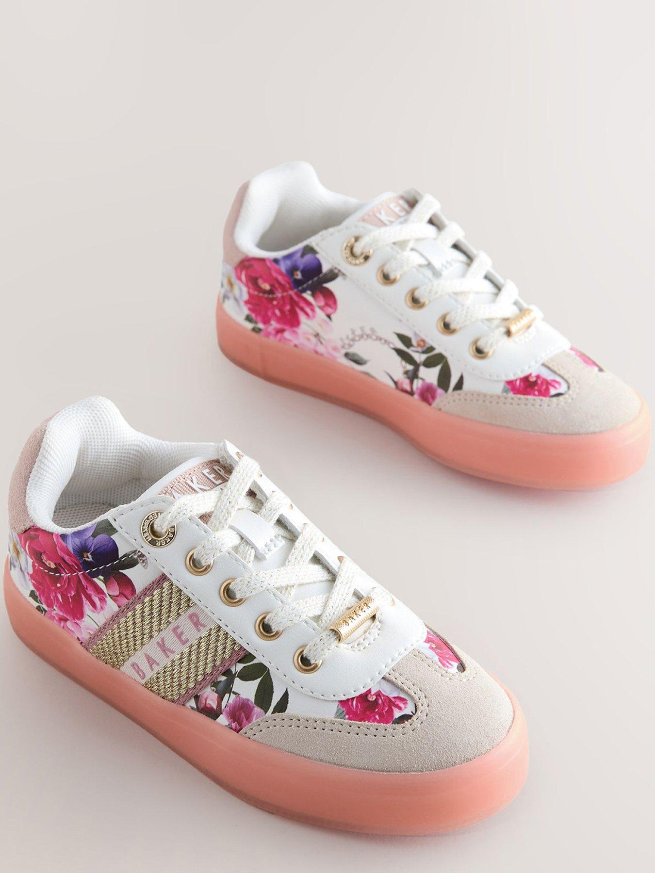 Image 4 of 7 of Ted Baker Girls Suede Floral Shoes - White