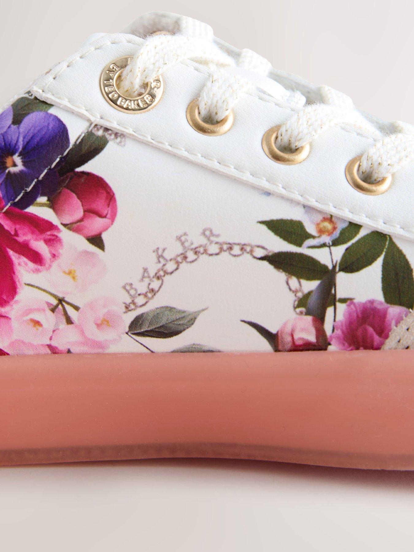 Image 6 of 7 of Ted Baker Girls Suede Floral Shoes - White