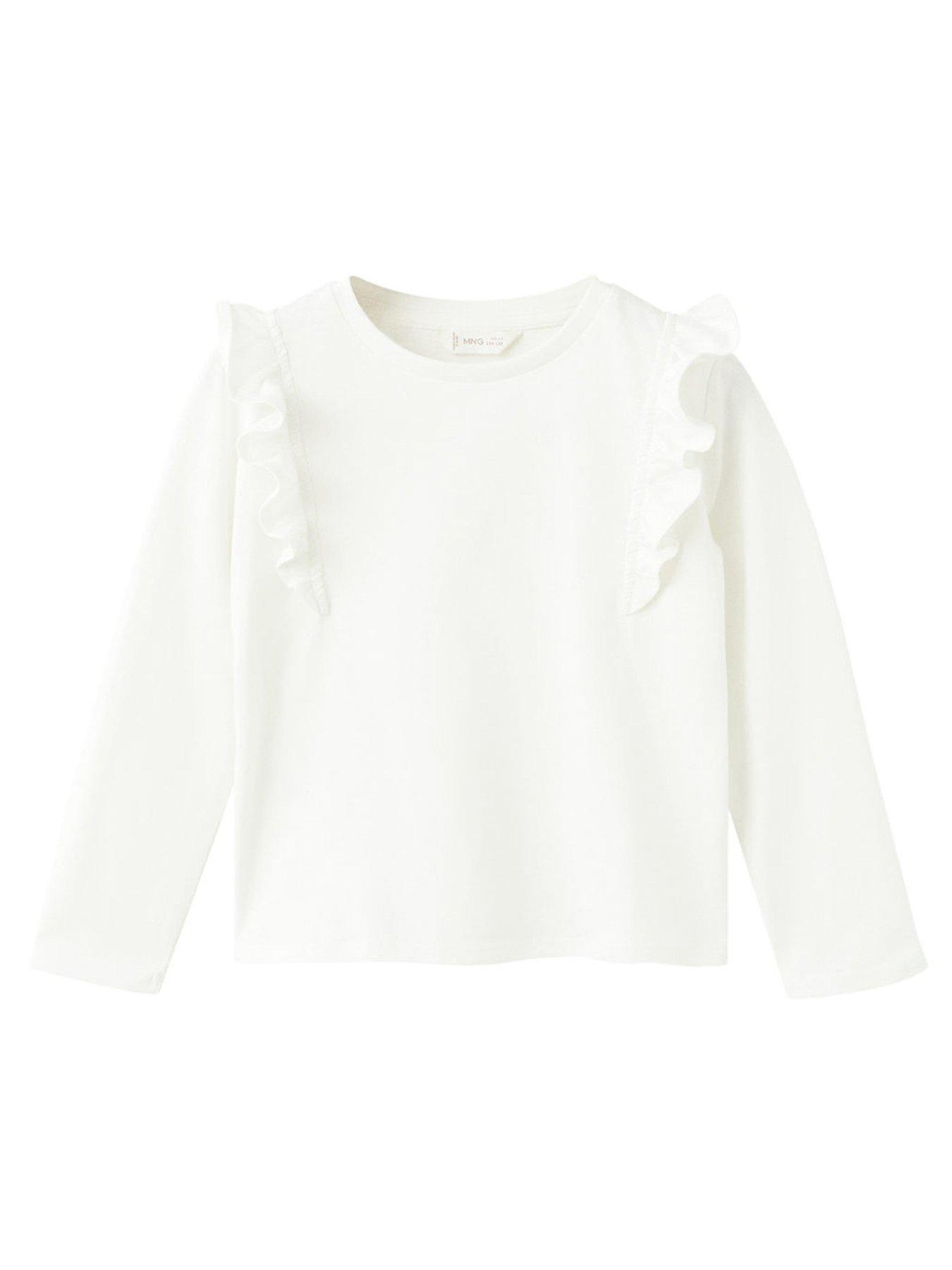 Mango Younger Girls Long Sleeve Frill T-shirt - Light Cream