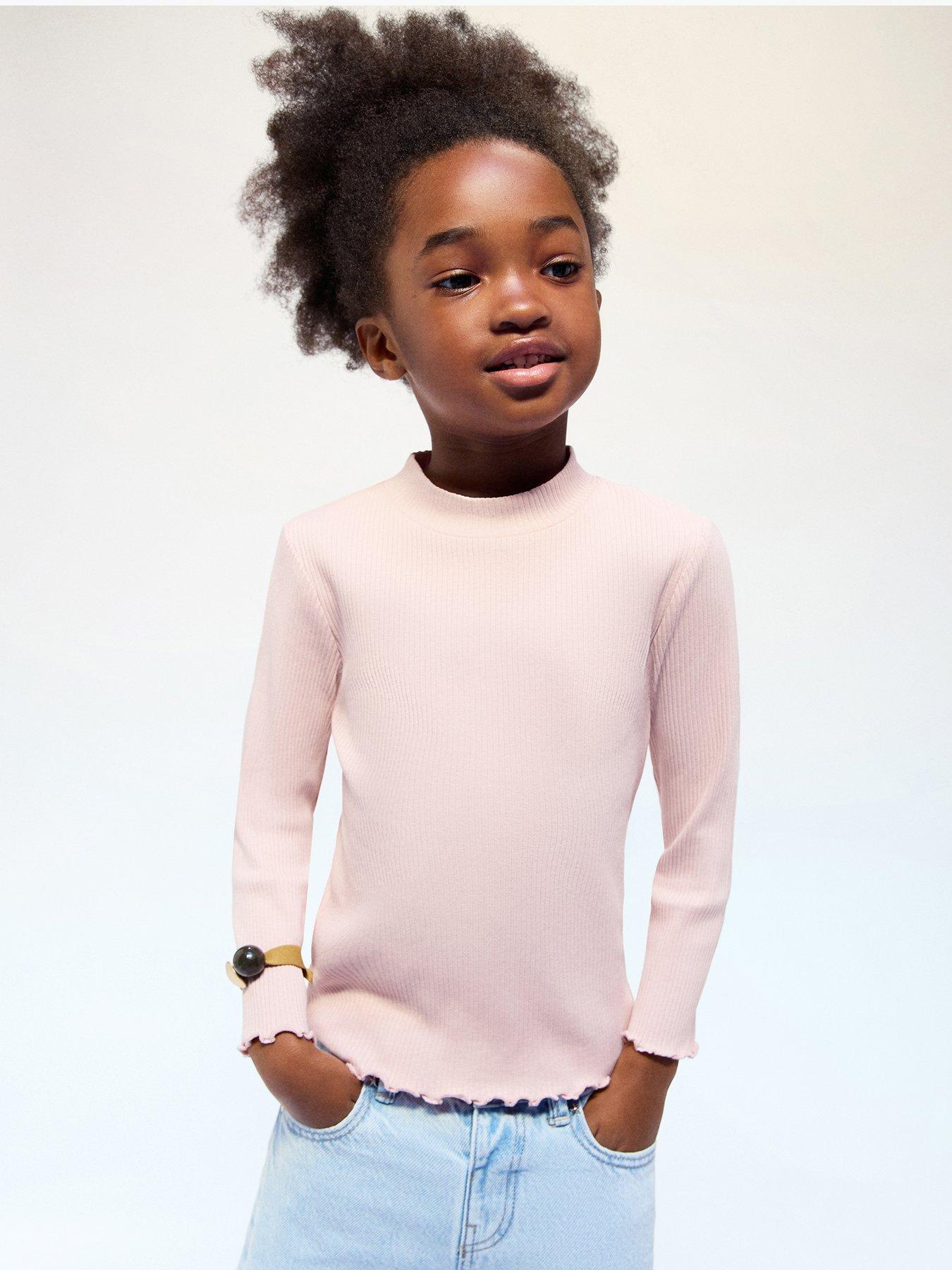 Mango Younger Girls Turtle Neck Long Sleeve T-shirt - Pink