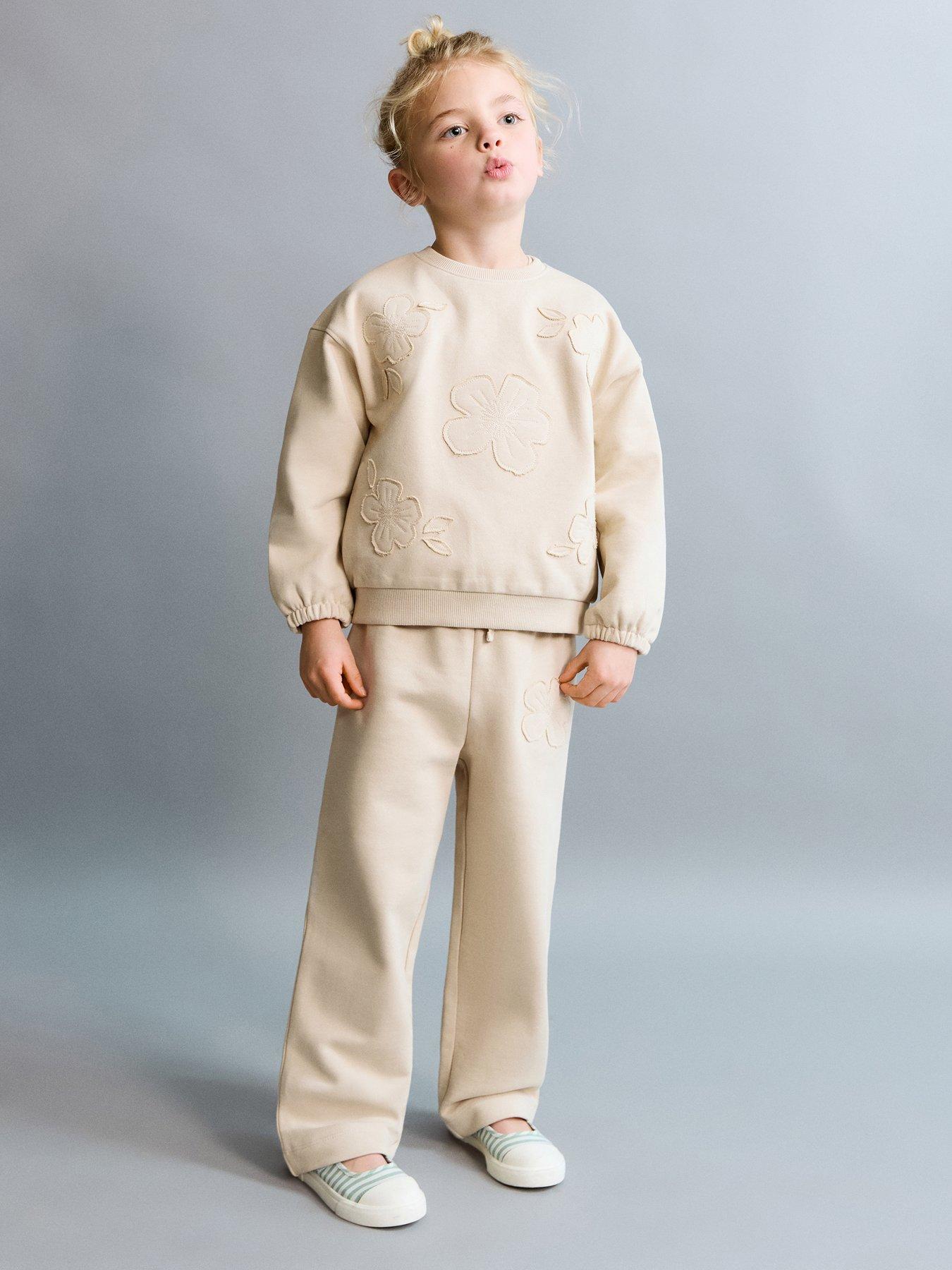 Mango Younger Girls Flower Badge Co Ord Sweatshirt - Beige