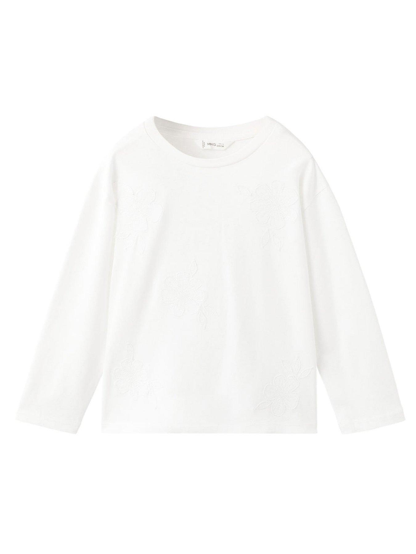 Mango Younger Girls Flower Badge Long Sleeve T-Shirt - Light Cream