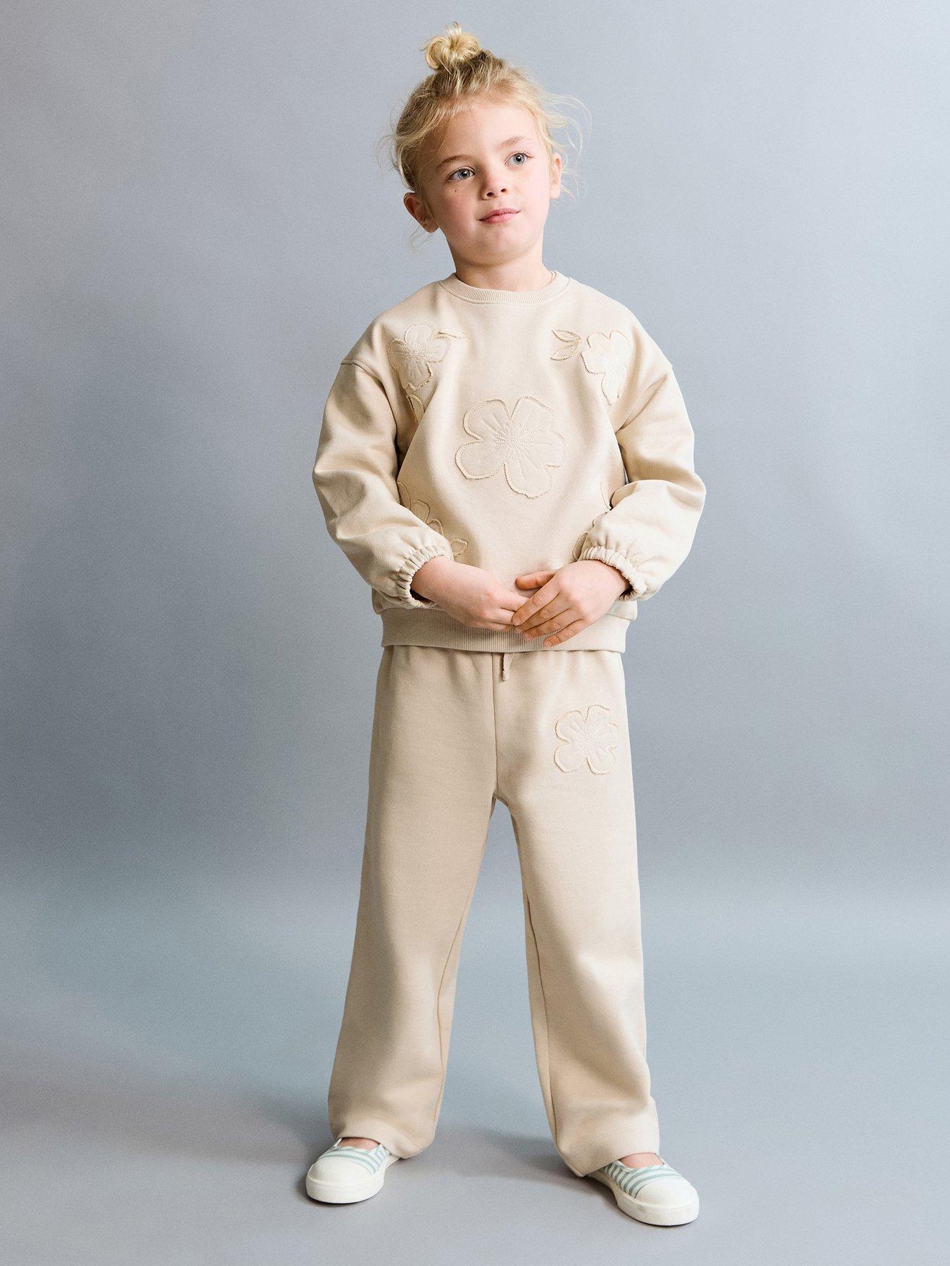 Mango Younger Girls Flower Co-ord Joggers - Beige