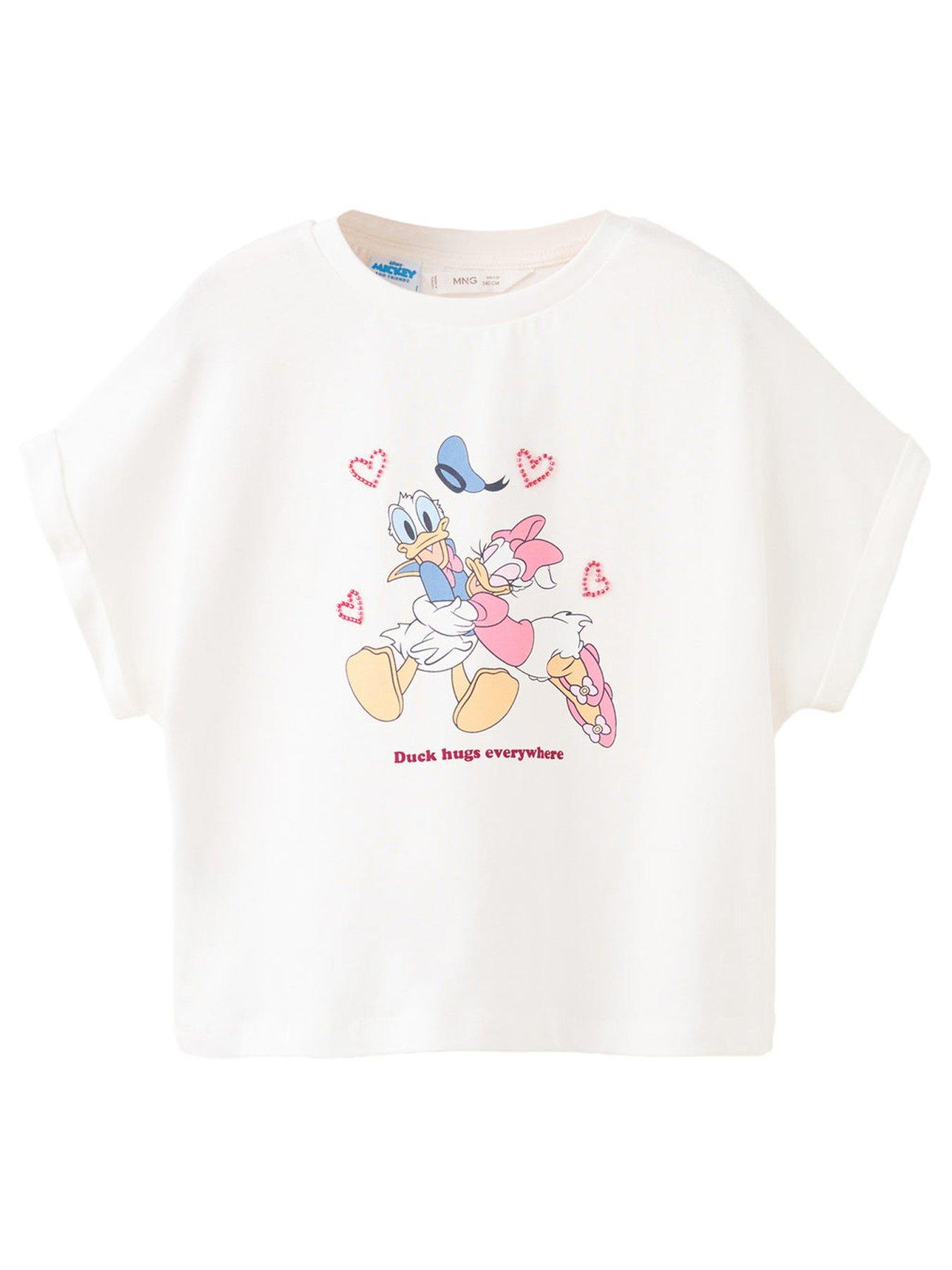 Mango Girls Daisy  &  Donald Duck Short Sleeve T-Shirt - Light Cream
