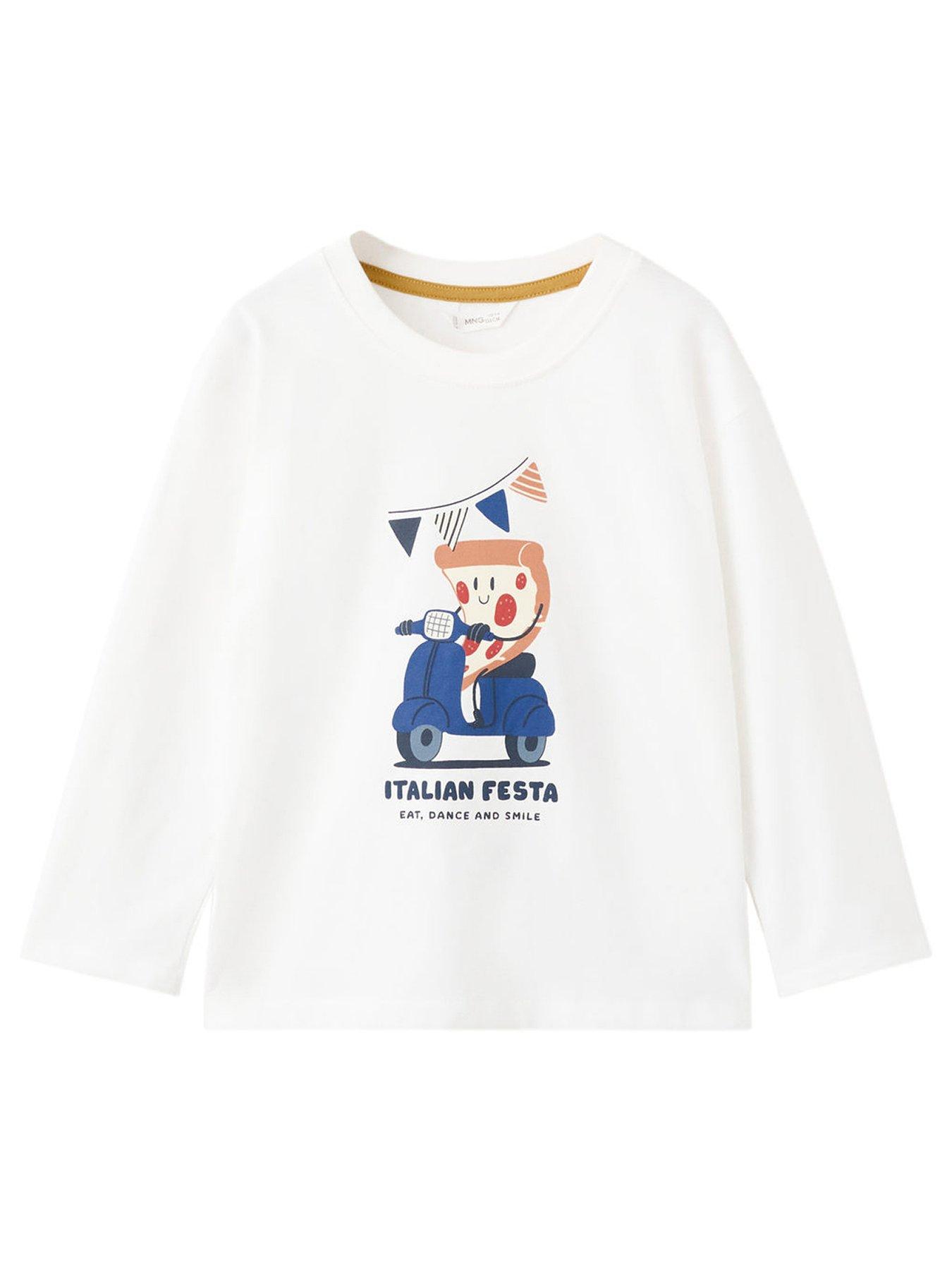 Mango Younger Boys Long Sleeve Pizza T-Shirt - Light Cream