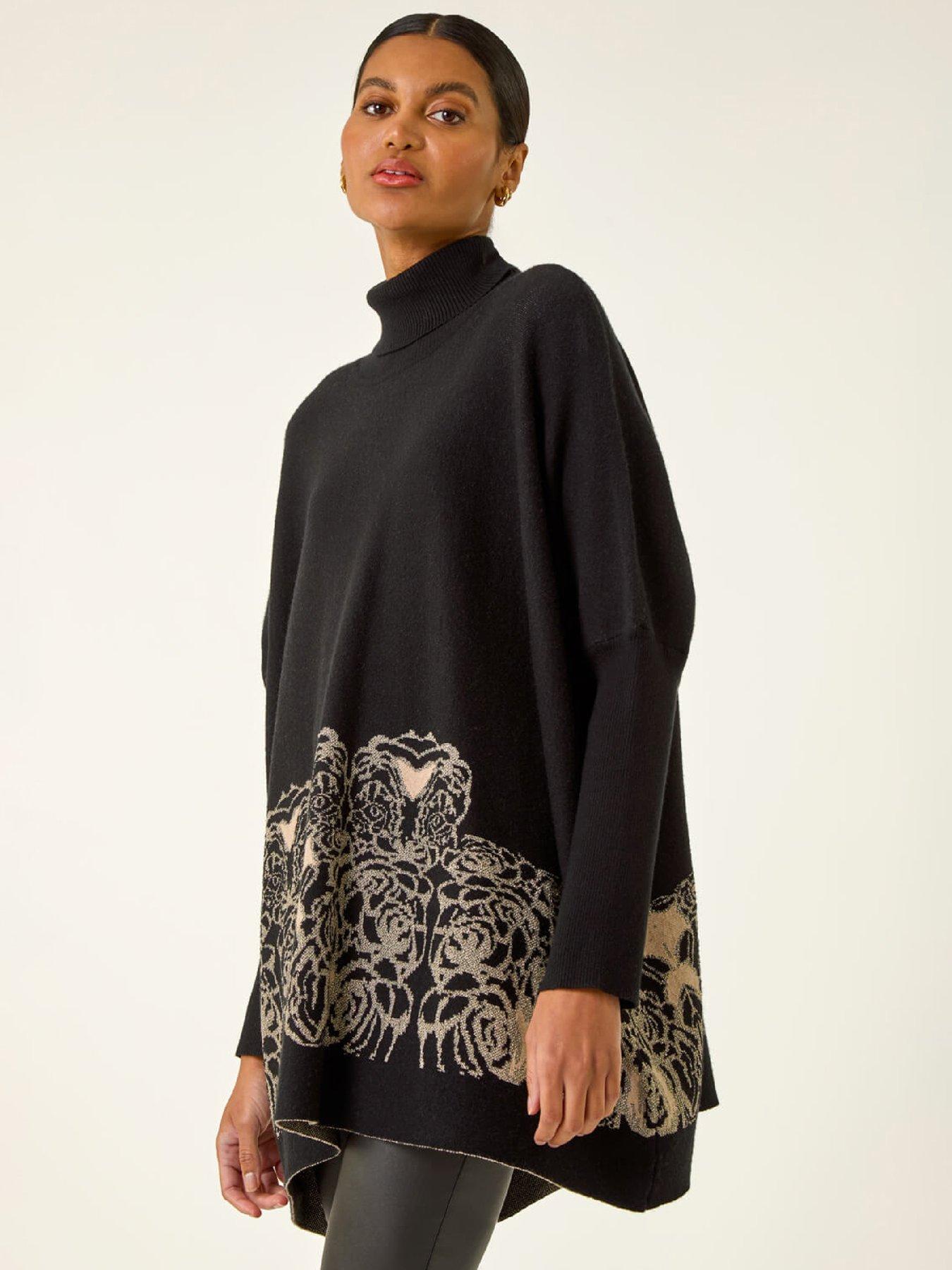 Roman Mono Print High Neck Knit Jumper - Black