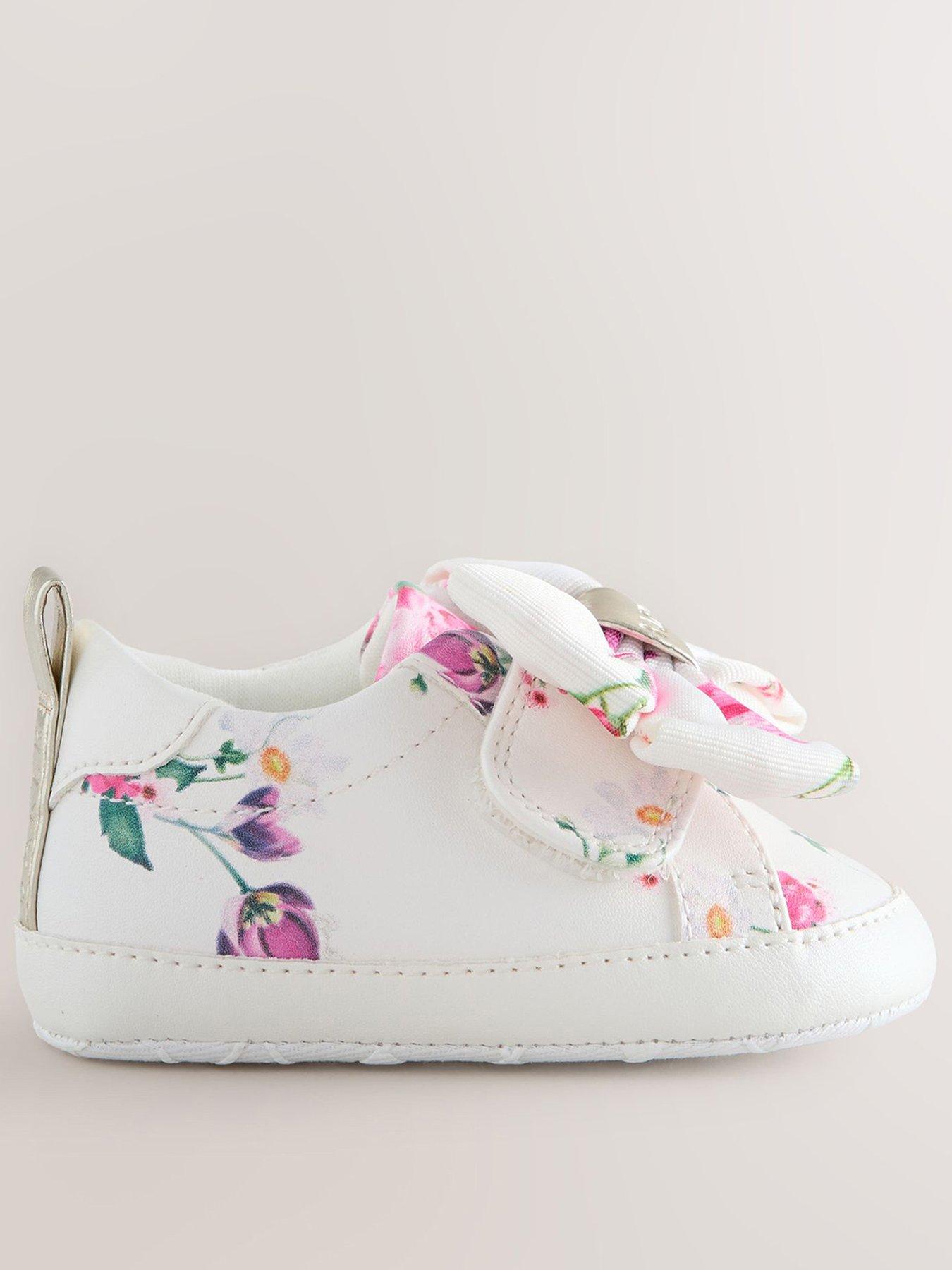 Image 1 of 5 of Ted Baker Baby Girls Floral Bow Trainers - White