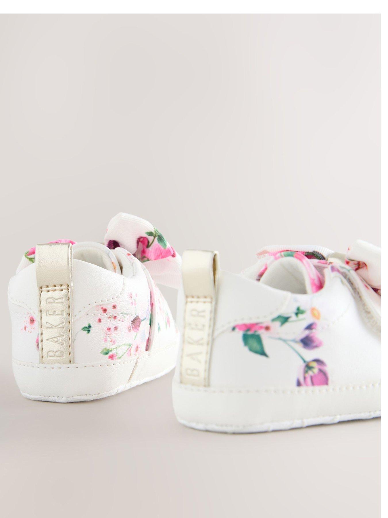 Image 3 of 5 of Ted Baker Baby Girls Floral Bow Trainers - White
