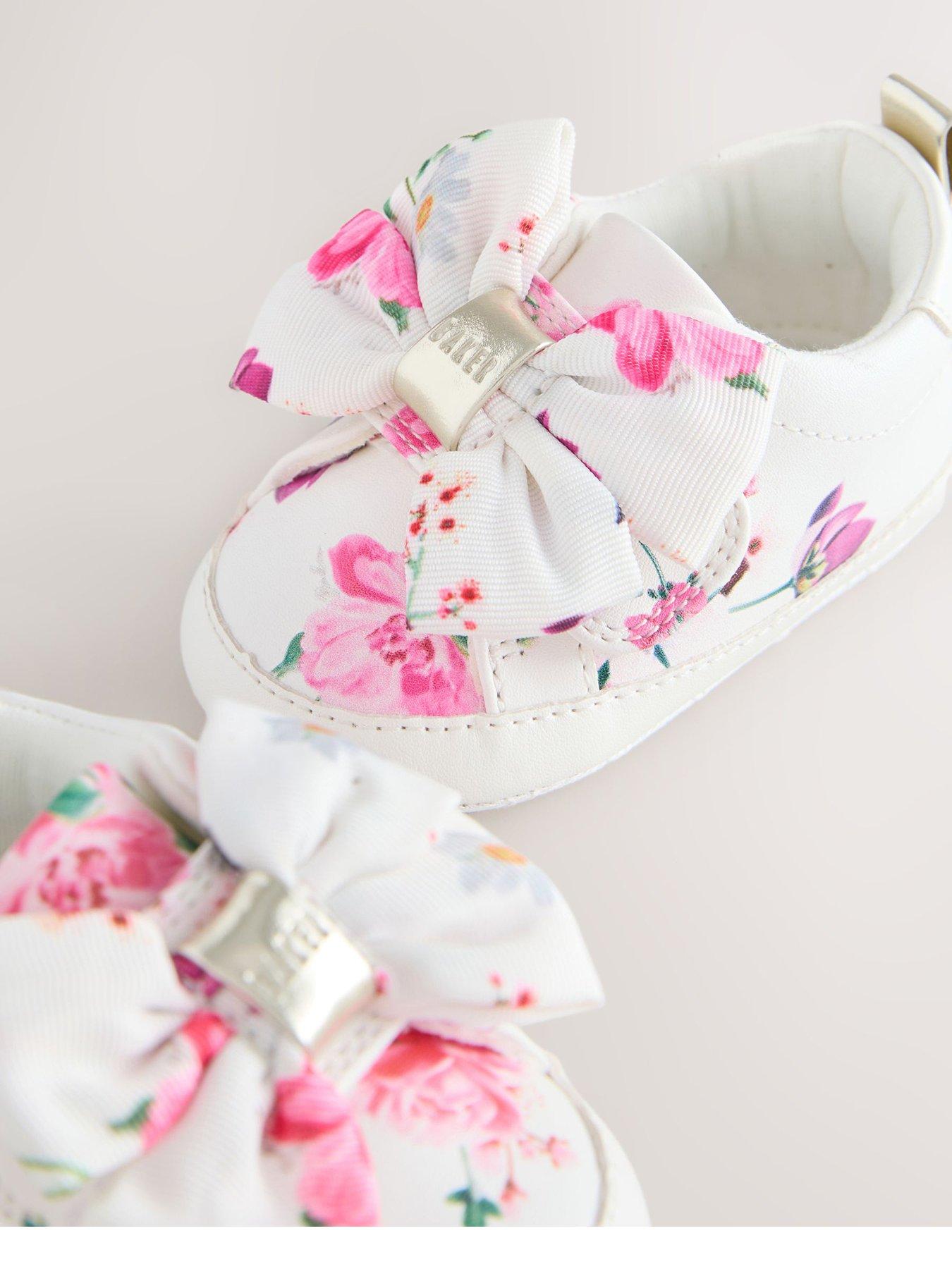 Image 4 of 5 of Ted Baker Baby Girls Floral Bow Trainers - White