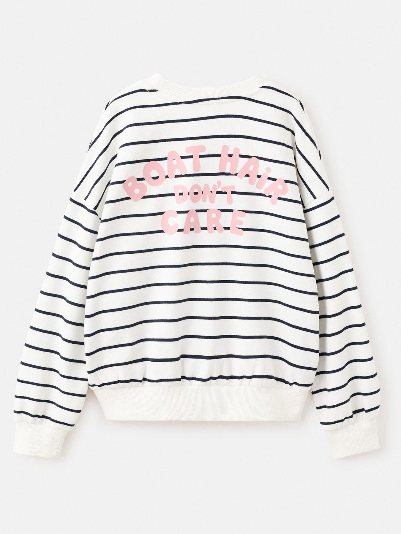 Mango Girls Striped Boat Back Print Sweatshirt - Light Cream