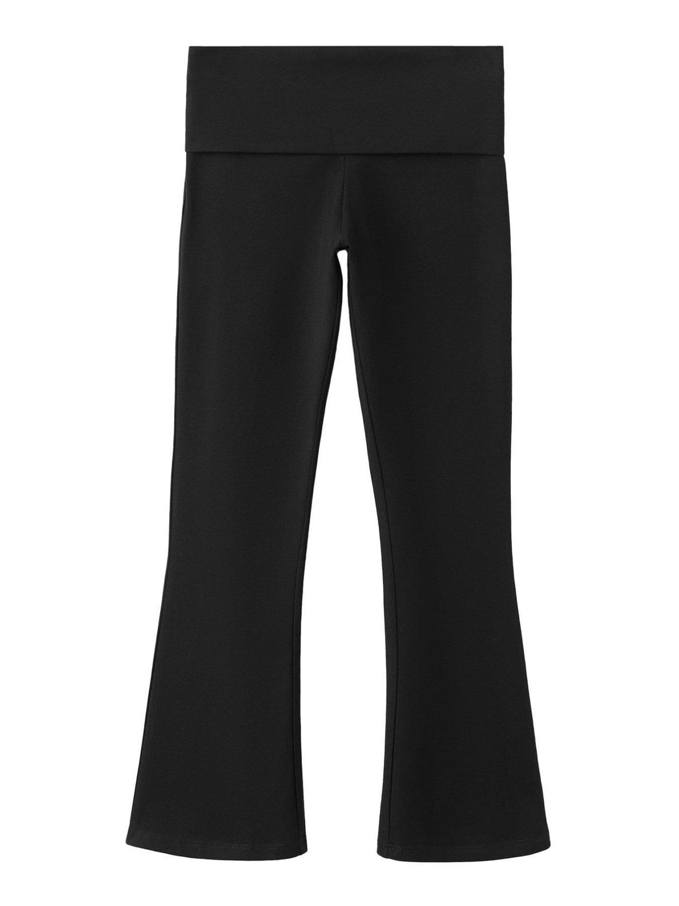mango-girls-foldover-waistband-flare-leggings-black