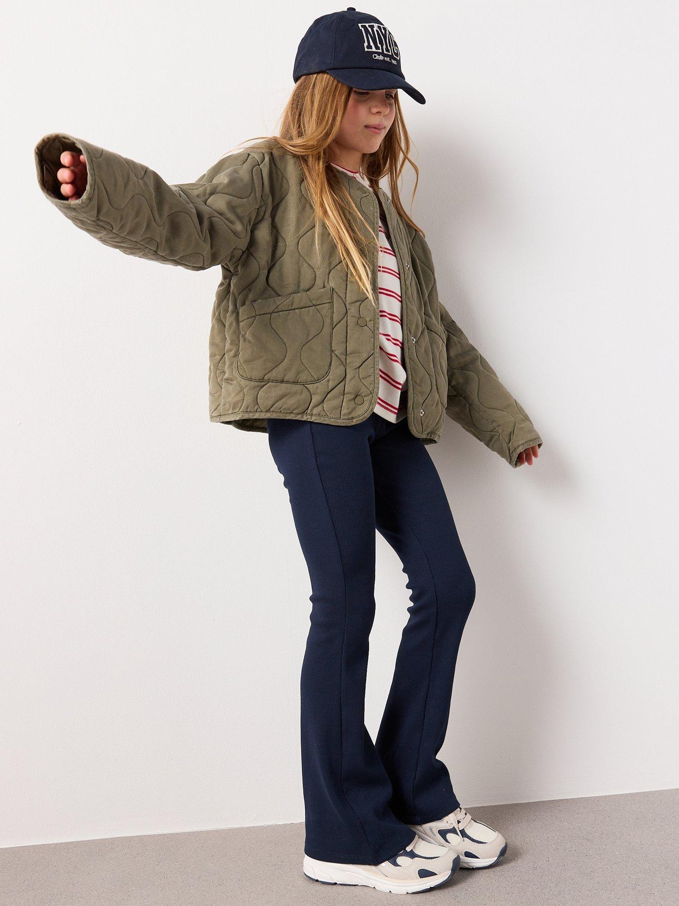 Mango Girls Ribbed Kickflare Legging - Navy