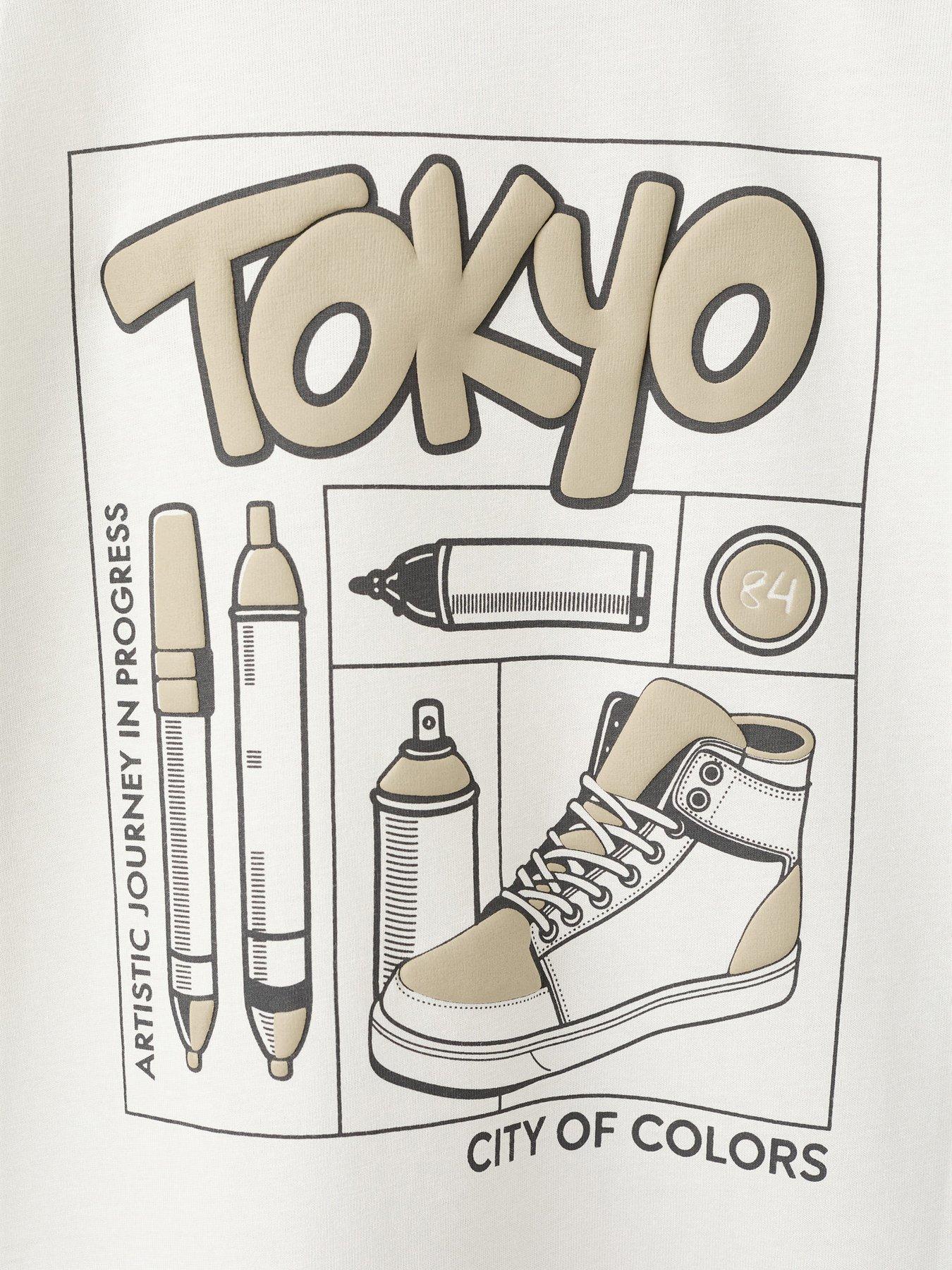 Image 3 of 4 of Mango Boys Tokyo Back Print Long Sleeve T-shirt - Cream