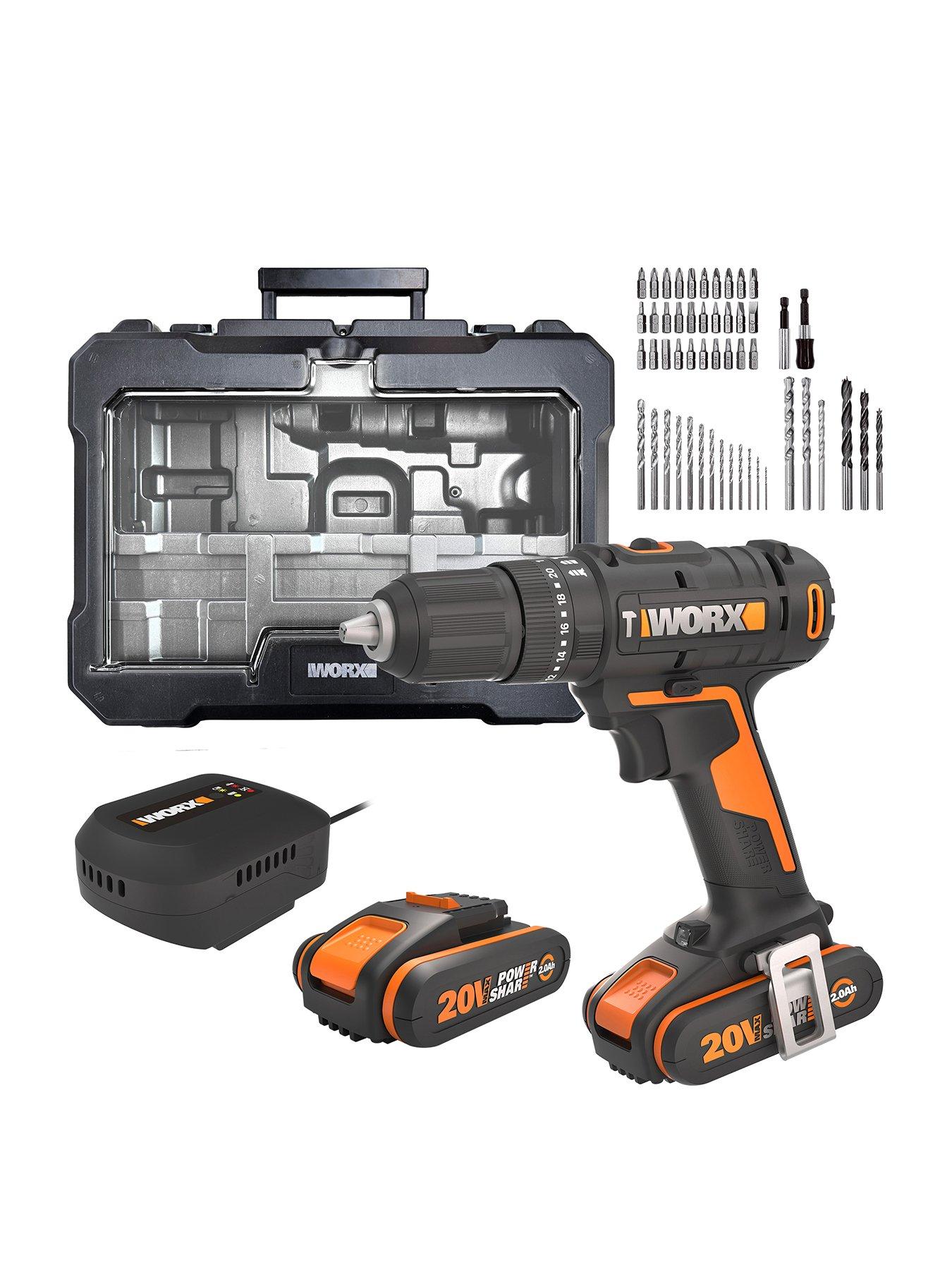 Image 1 of 7 of Worx 20V PowerShare 50Nm Cordless Hammer Drill with x2 2.0Ah Battery &amp; 51pc Bit Kit