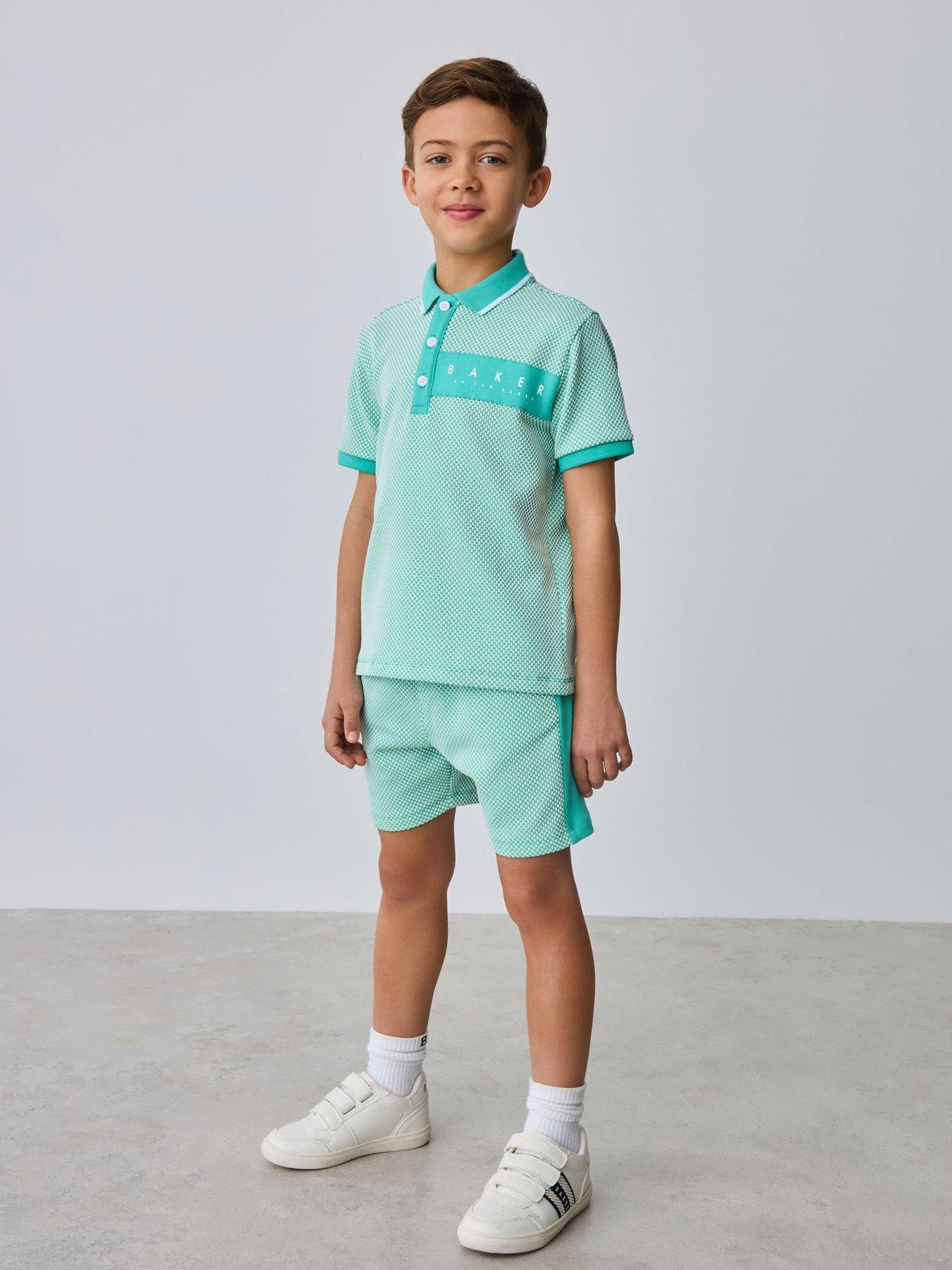 Ted Baker Young Boys Textured Polo T-shirt And Shorts Set - Green