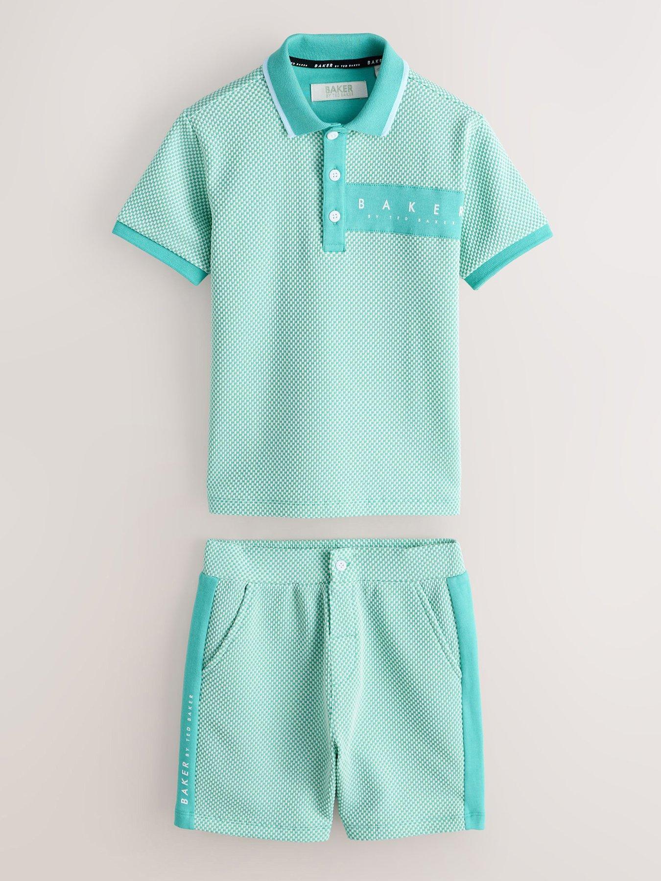 Ted Baker Young Boys Textured Polo T-shirt And Shorts Set - Green