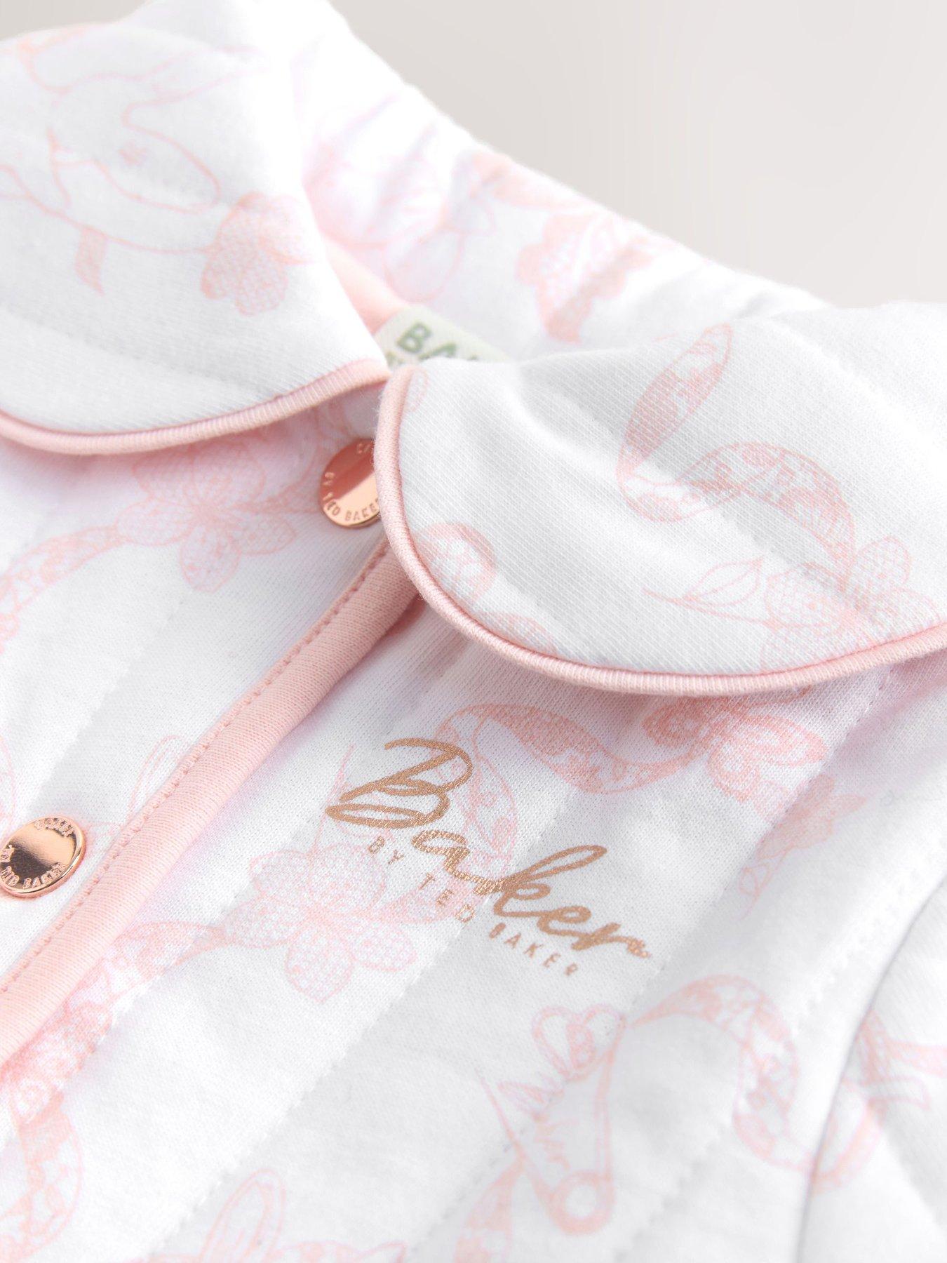 Image 4 of 5 of Ted Baker Baby Girls Quilted Button Jacket - White