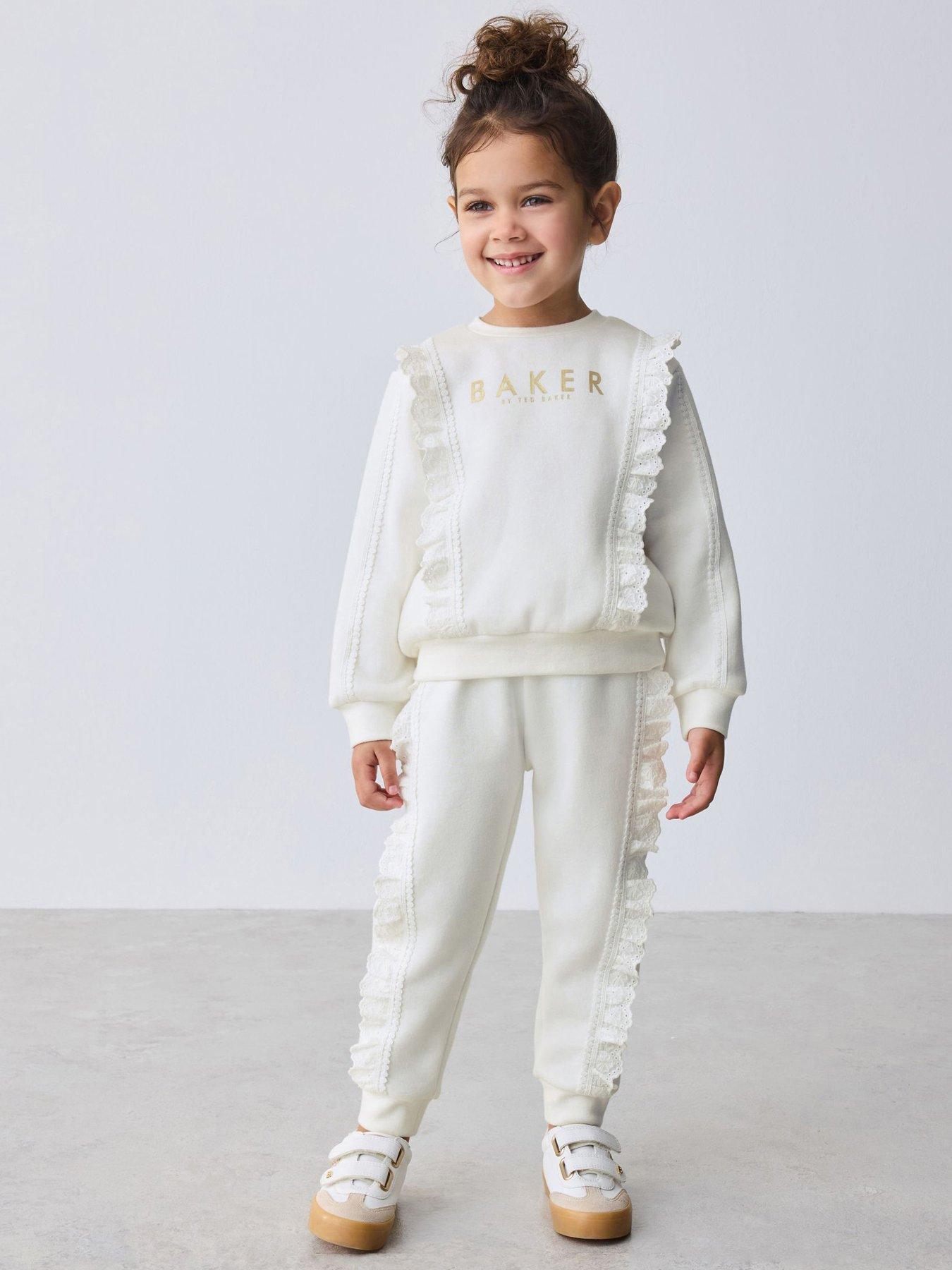 Ted Baker Younger Girls Frill Trim Sweatshirt and Jogger Set - White