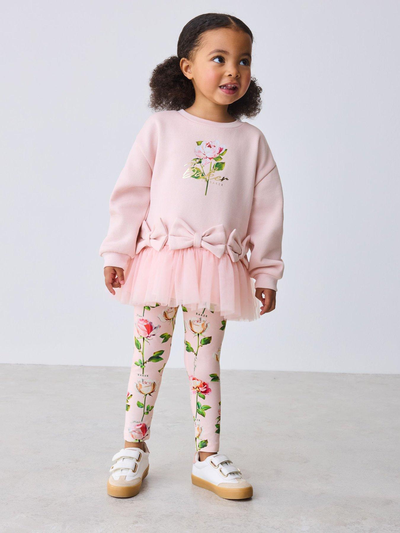 Image 1 of 7 of Ted Baker Girls Mesh Hem Bow Floral Set - Pink