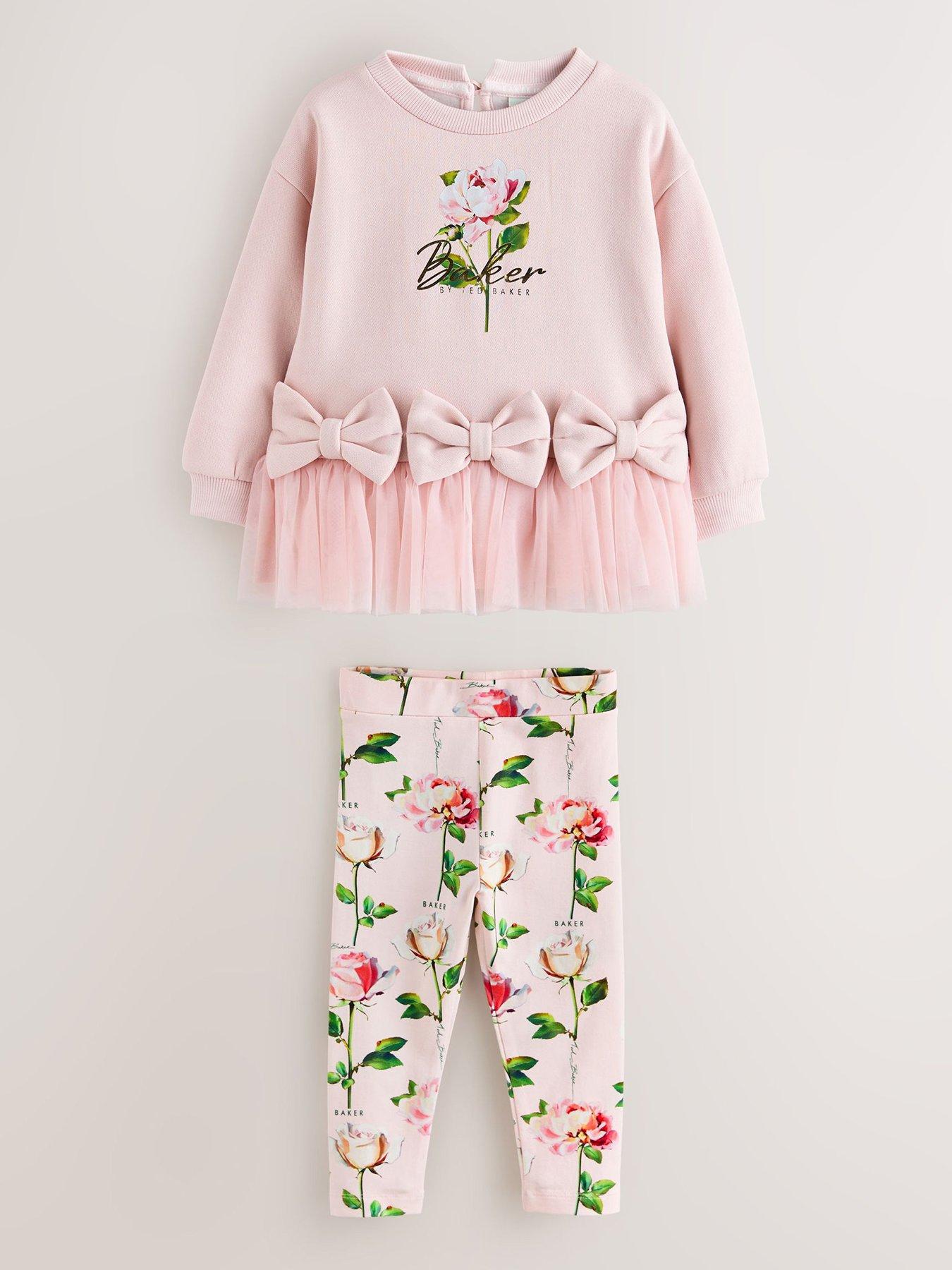 Image 2 of 7 of Ted Baker Girls Mesh Hem Bow Floral Set - Pink