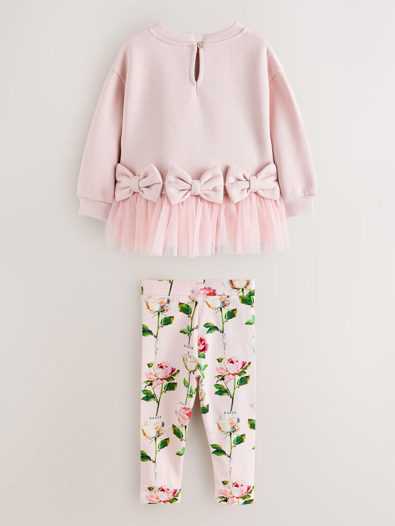 Image 3 of 7 of Ted Baker Girls Mesh Hem Bow Floral Set - Pink