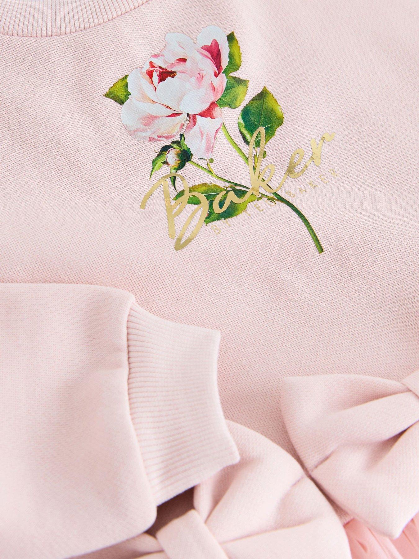 Image 5 of 7 of Ted Baker Girls Mesh Hem Bow Floral Set - Pink