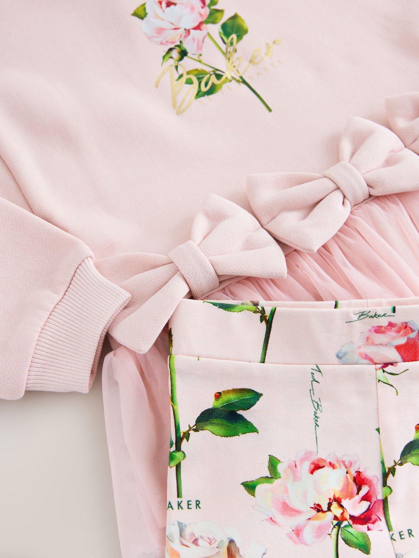 Image 6 of 7 of Ted Baker Girls Mesh Hem Bow Floral Set - Pink