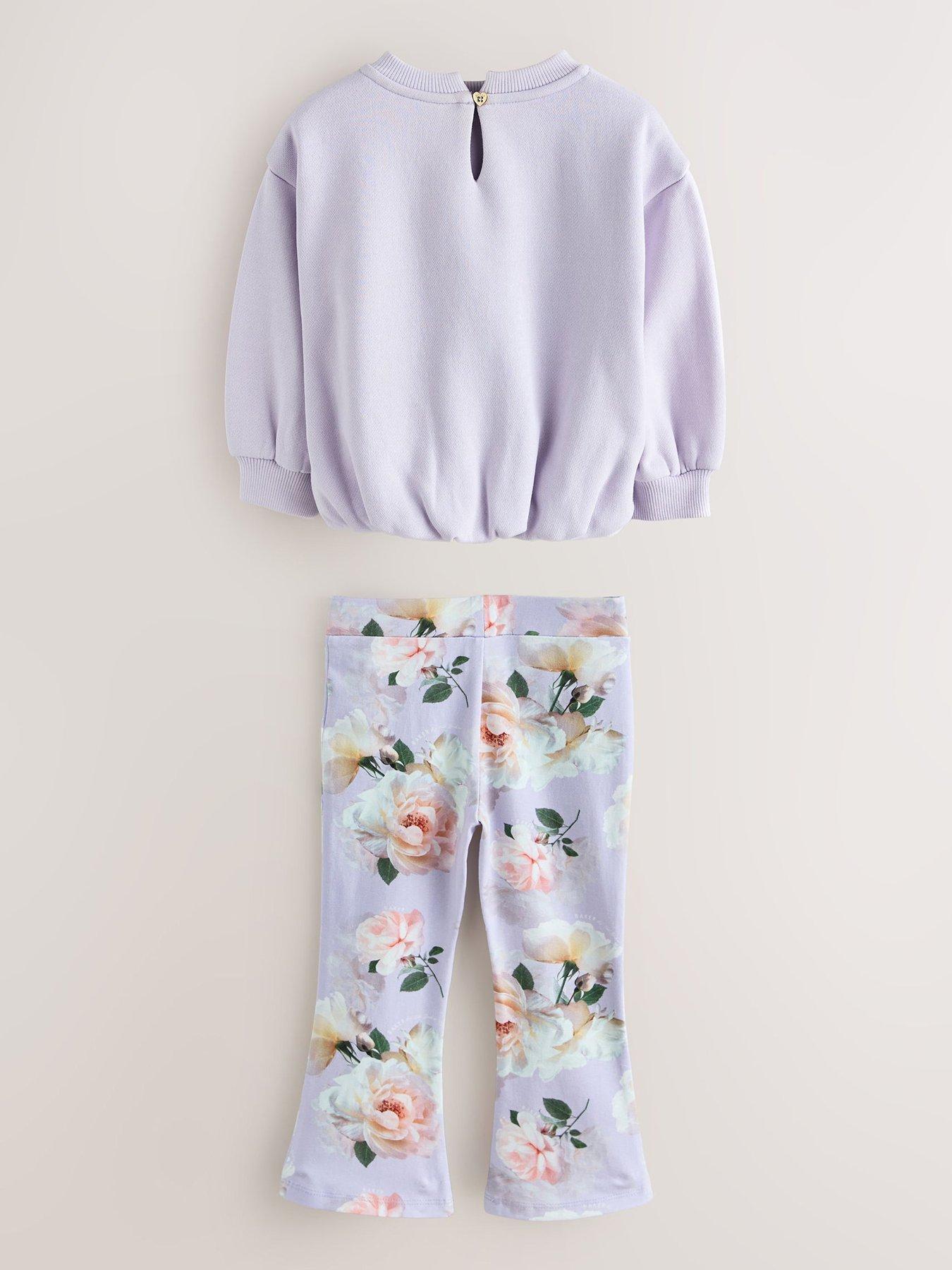Image 3 of 7 of Ted Baker Girls Bow Floral Kickflare Legging Set - Purple