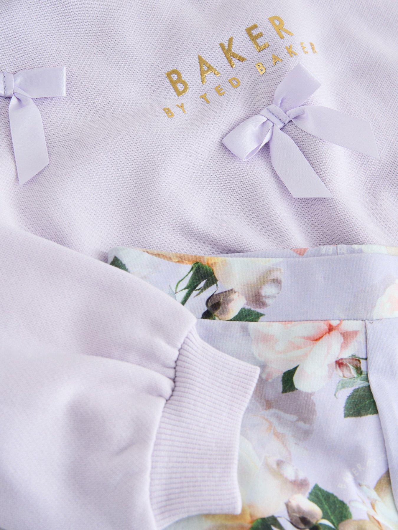 Image 5 of 7 of Ted Baker Girls Bow Floral Kickflare Legging Set - Purple