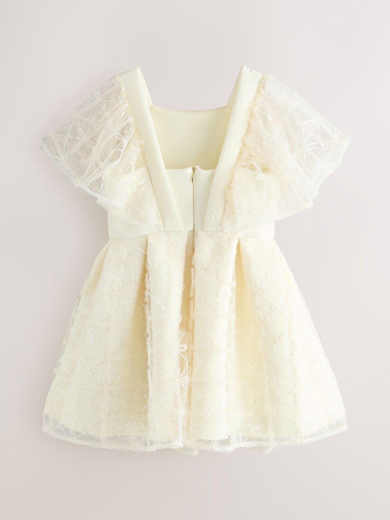 Image 5 of 7 of Ted Baker Older Girls Mesh Overlay Angel Sleeve Scuba Dress - Light Yellow