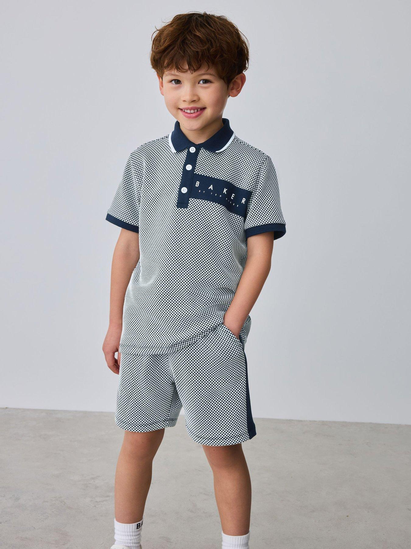 Ted Baker Younger Boys Textured Polo Shirt And Short Set - Navy