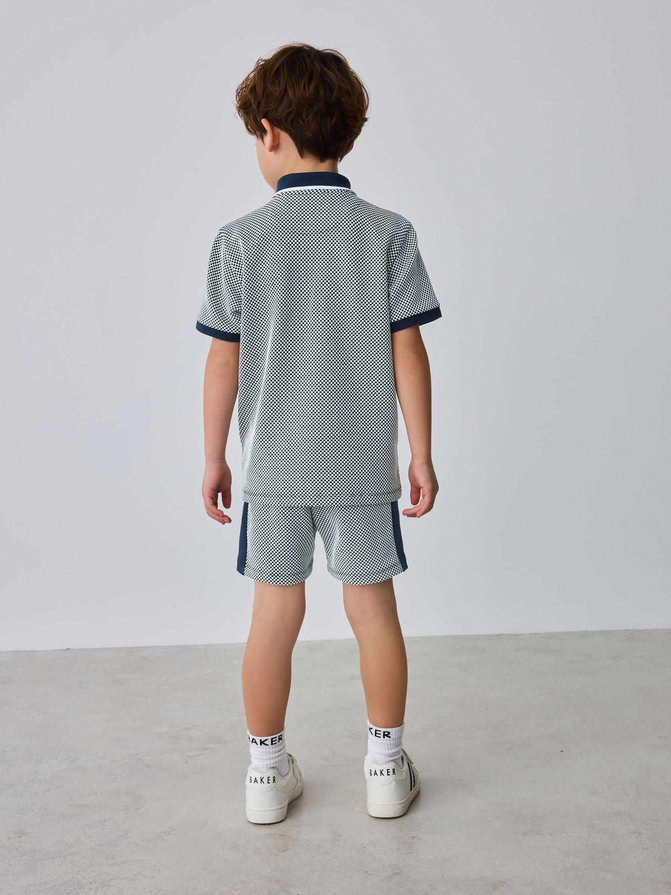Image 2 of 7 of Ted Baker Younger Boys Textured Polo Shirt And&nbsp;Short Set - Navy