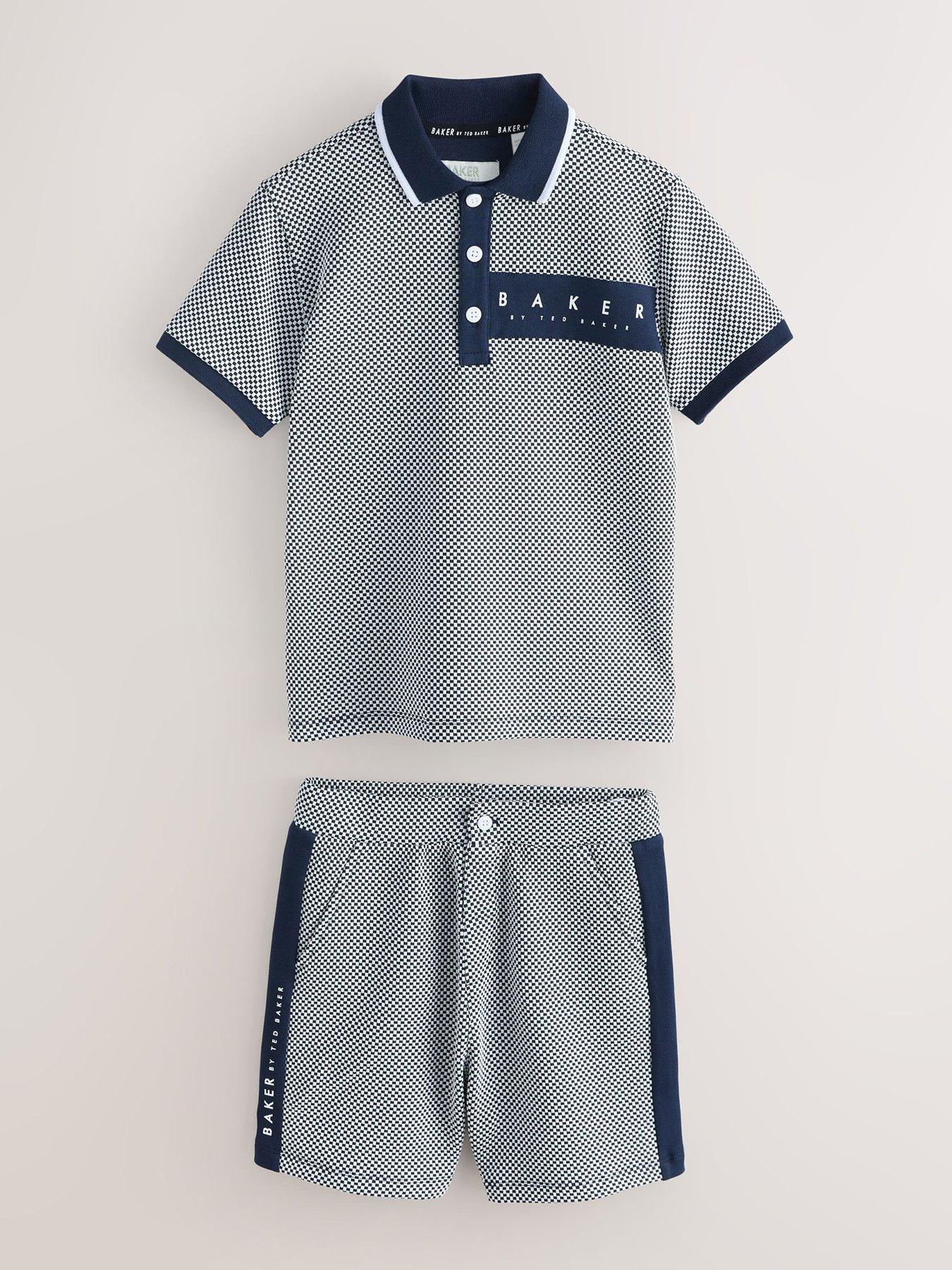 Ted Baker Younger Boys Textured Polo Shirt Short Set - Navy