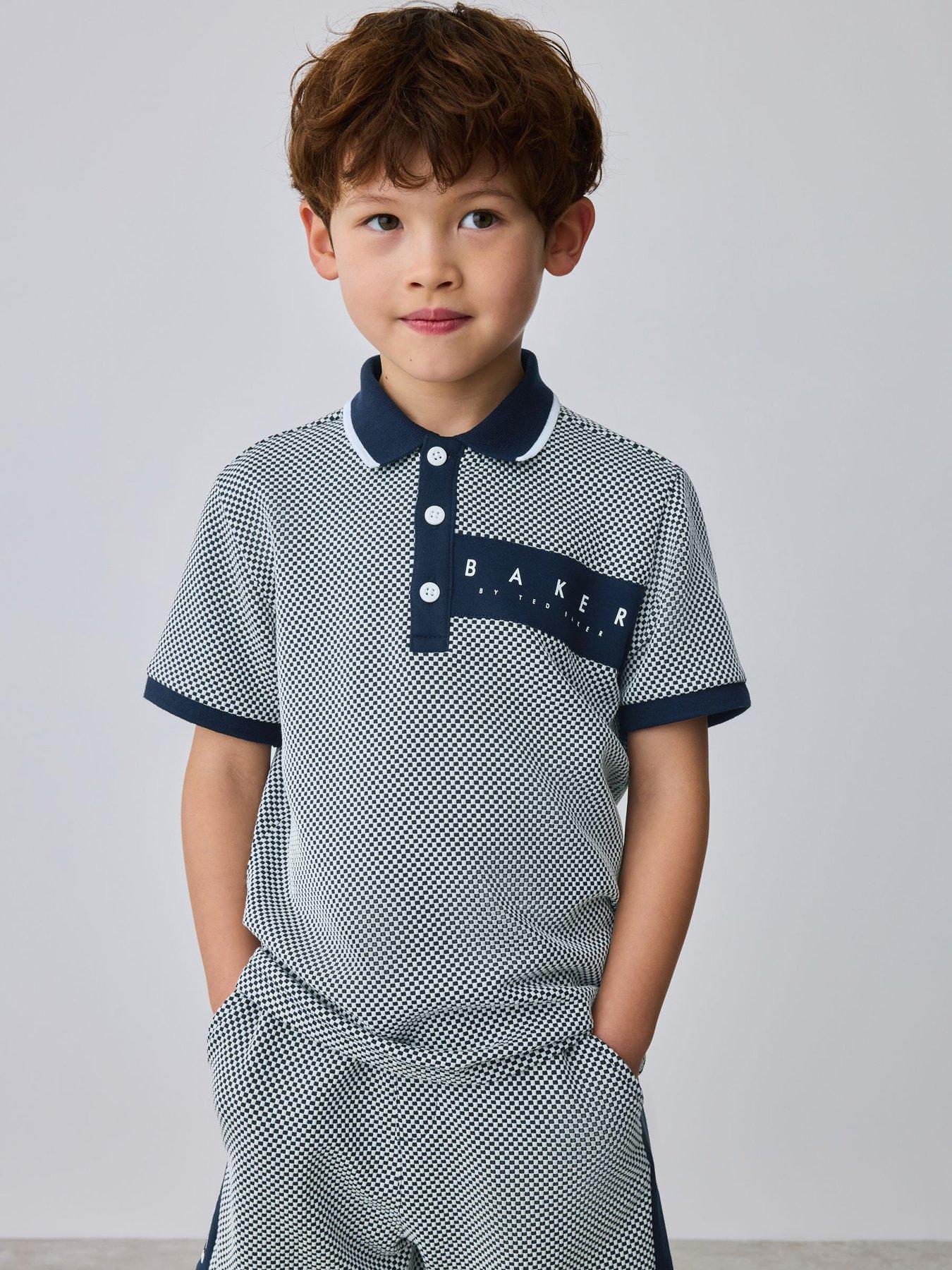 Image 3 of 7 of Ted Baker Younger Boys Textured Polo Shirt And&nbsp;Short Set - Navy