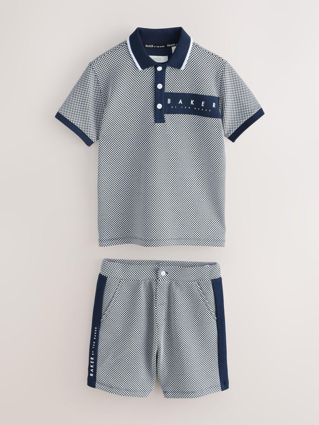 Image 5 of 7 of Ted Baker Younger Boys Textured Polo Shirt And&nbsp;Short Set - Navy