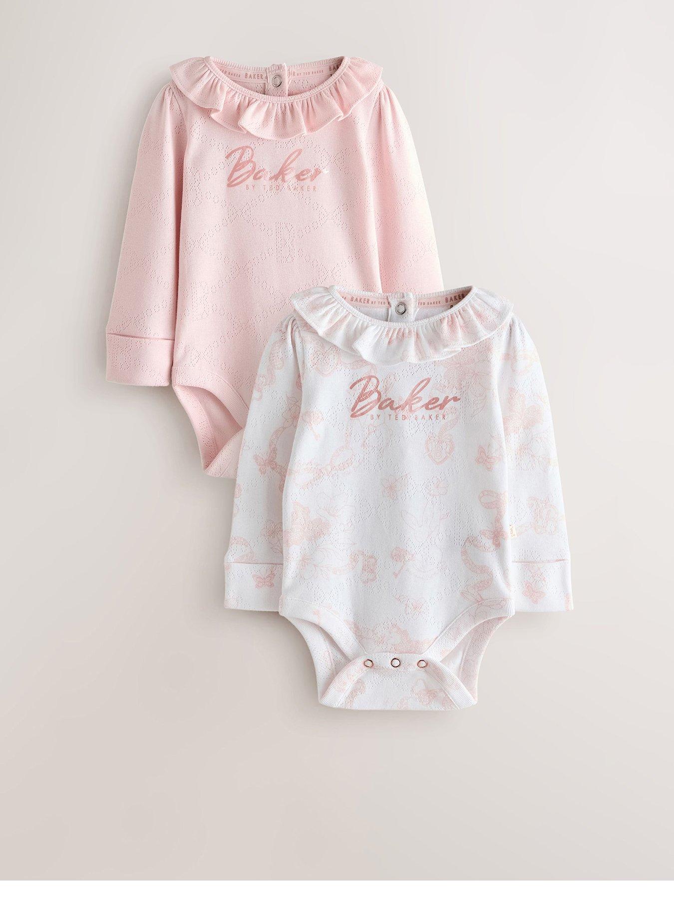 Image 1 of 7 of Ted Baker Baby Girls 2 Pack Pointelle Bodysuit - Multi