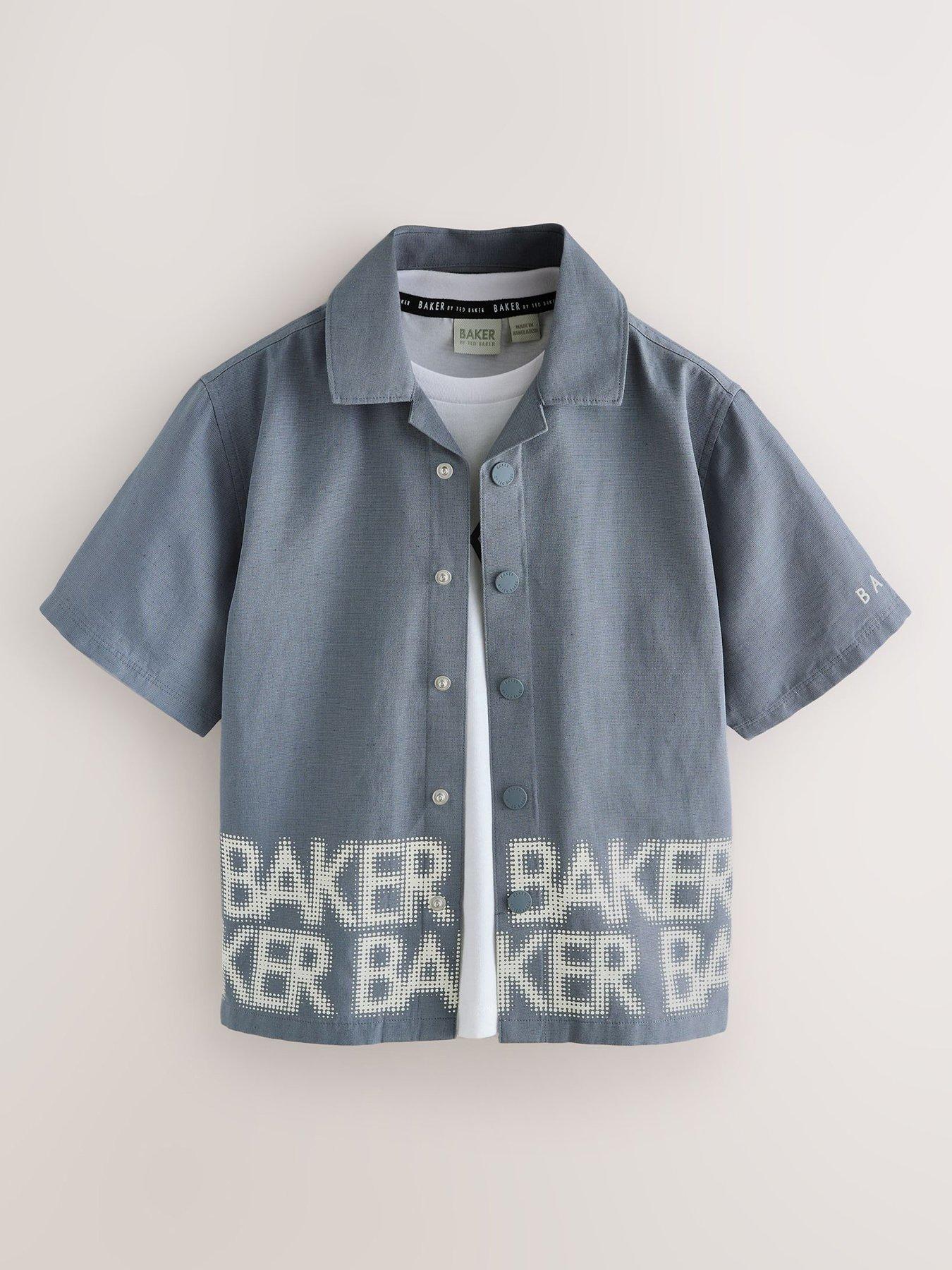 Image 2 of 7 of Ted Baker Older Boys Logo Border Shirt Print Shirt and T-Shirt Set - Grey
