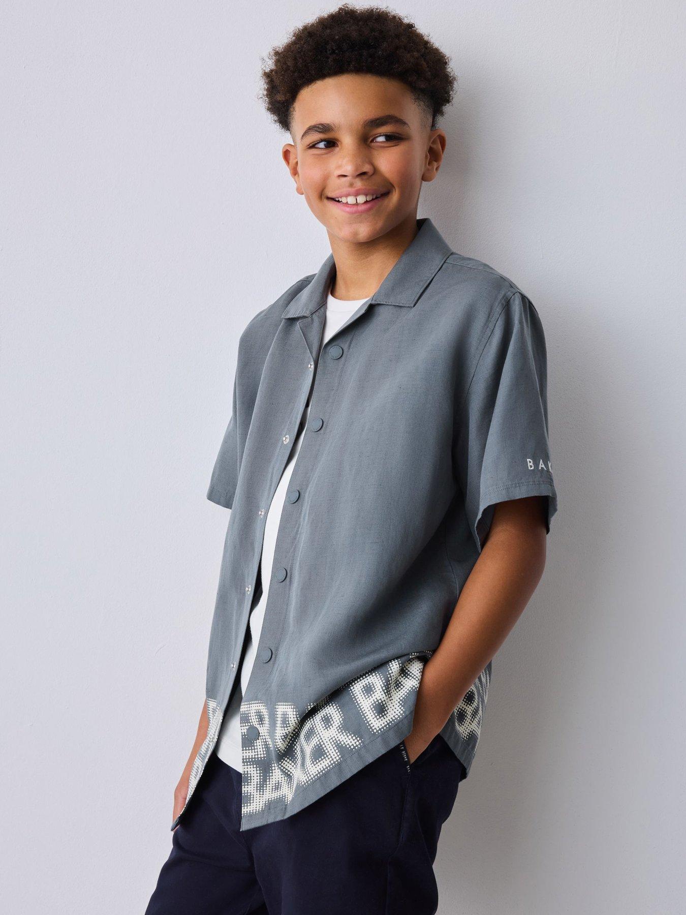 Image 7 of 7 of Ted Baker Older Boys Logo Border Shirt Print Shirt and T-Shirt Set - Grey