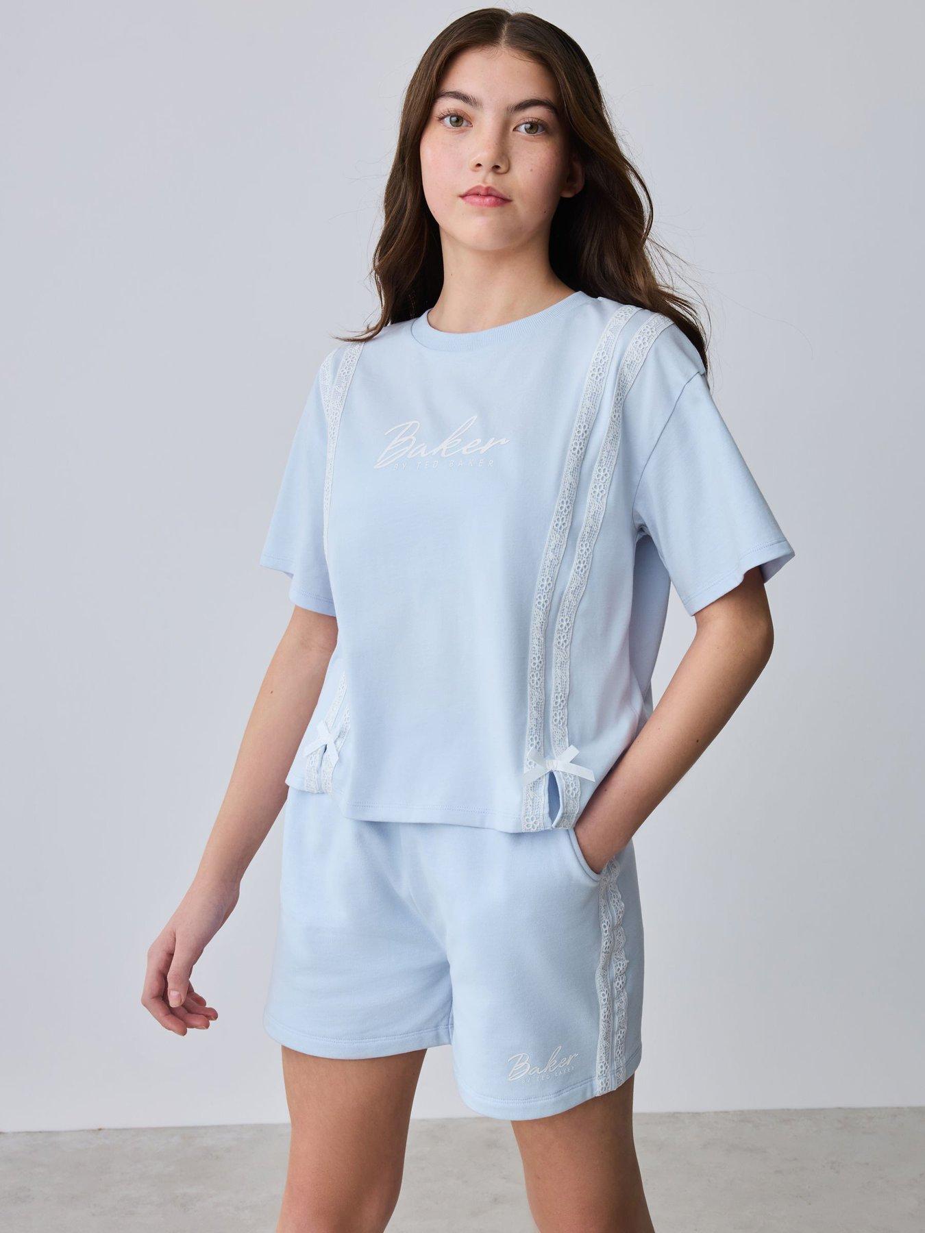 Ted Baker Older Girls Lace Detail T-Shirt  &  Sweat Shorts Set - Light Blue