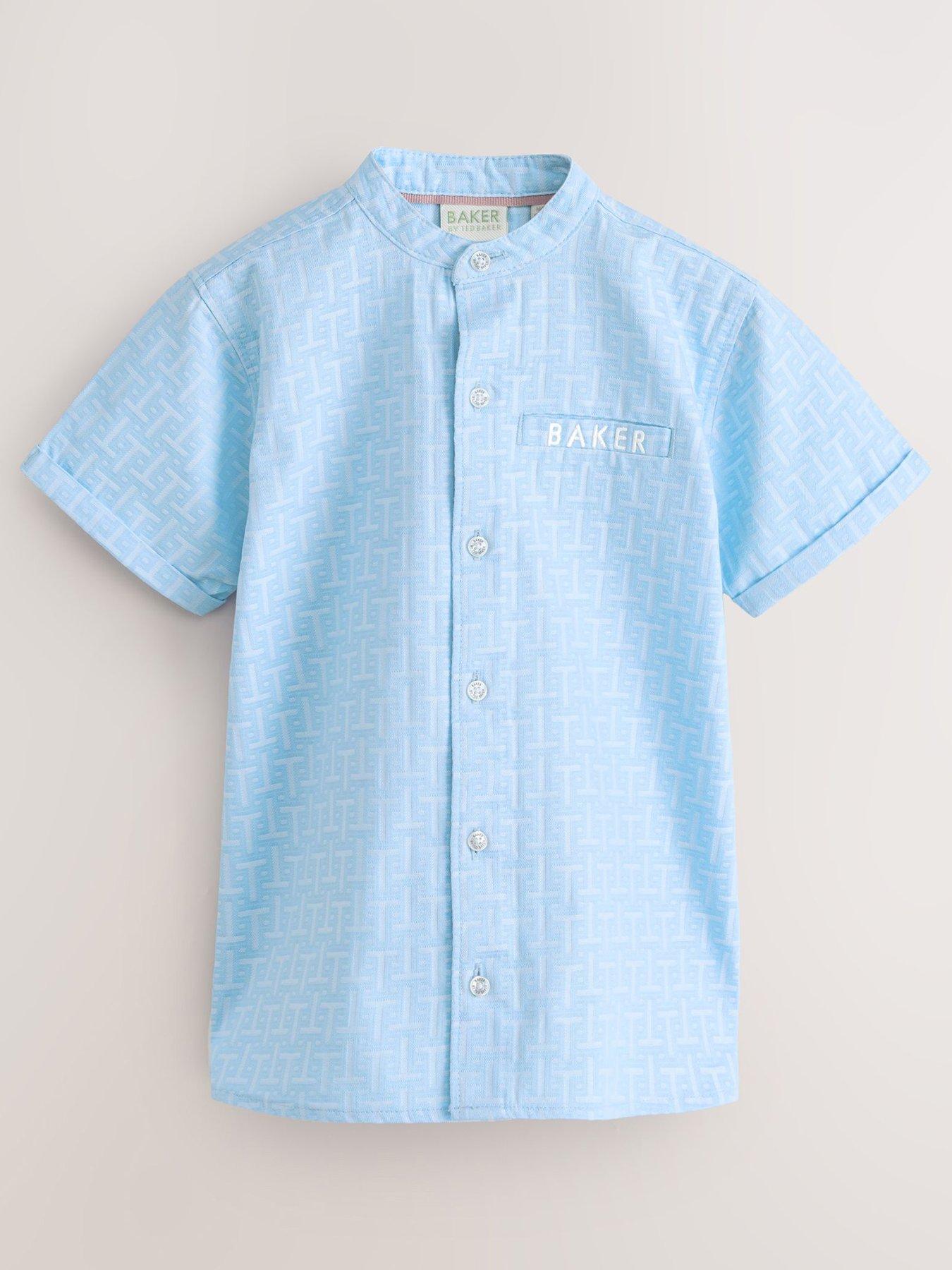 Image 2 of 7 of Ted Baker Older Boys Grandad Collar Short Sleeve Shirt - Blue