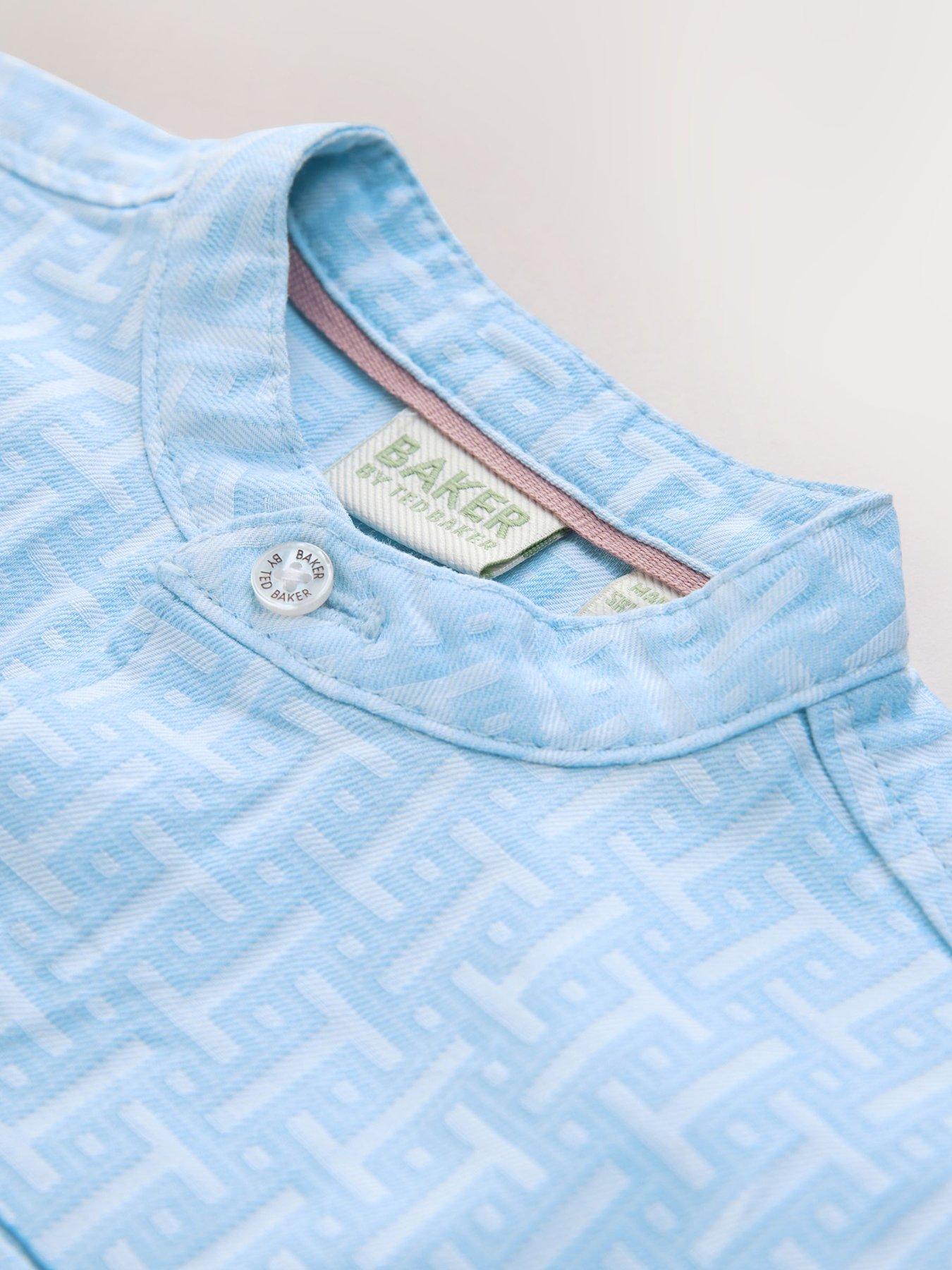 Image 4 of 7 of Ted Baker Older Boys Grandad Collar Short Sleeve Shirt - Blue